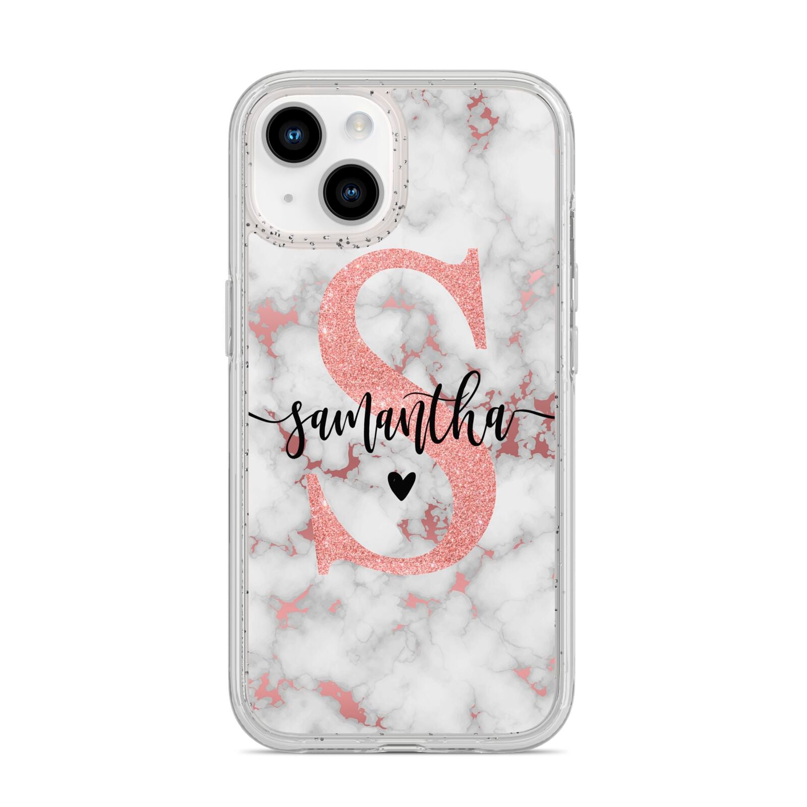 Rose Gold Personalised Marble Glitter Initial Name iPhone 14 Glitter Tough Case Starlight