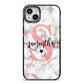 Rose Gold Personalised Marble Glitter Initial Name iPhone 14 Plus Black Impact Case on Silver phone