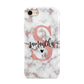 Rose Gold Personalised Marble Glitter Initial Name iPhone 8 3D Tough Case on Gold Phone