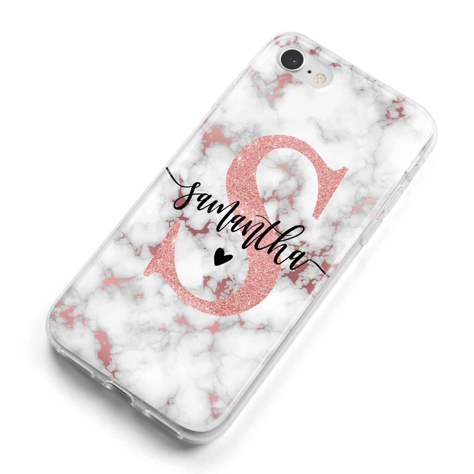 Rose Gold Personalised Marble Glitter Initial Name iPhone 8 Bumper Case on Silver iPhone Alternative Image