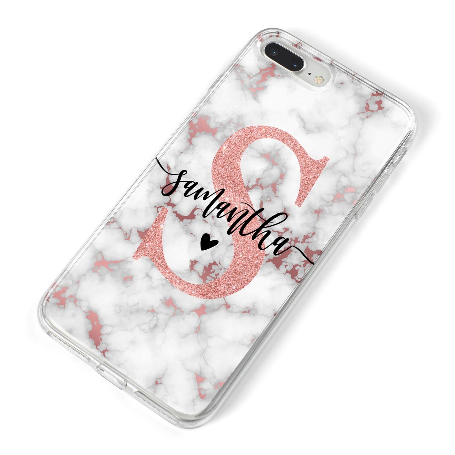 Rose Gold Personalised Marble Glitter Initial Name iPhone 8 Plus Bumper Case on Silver iPhone Alternative Image