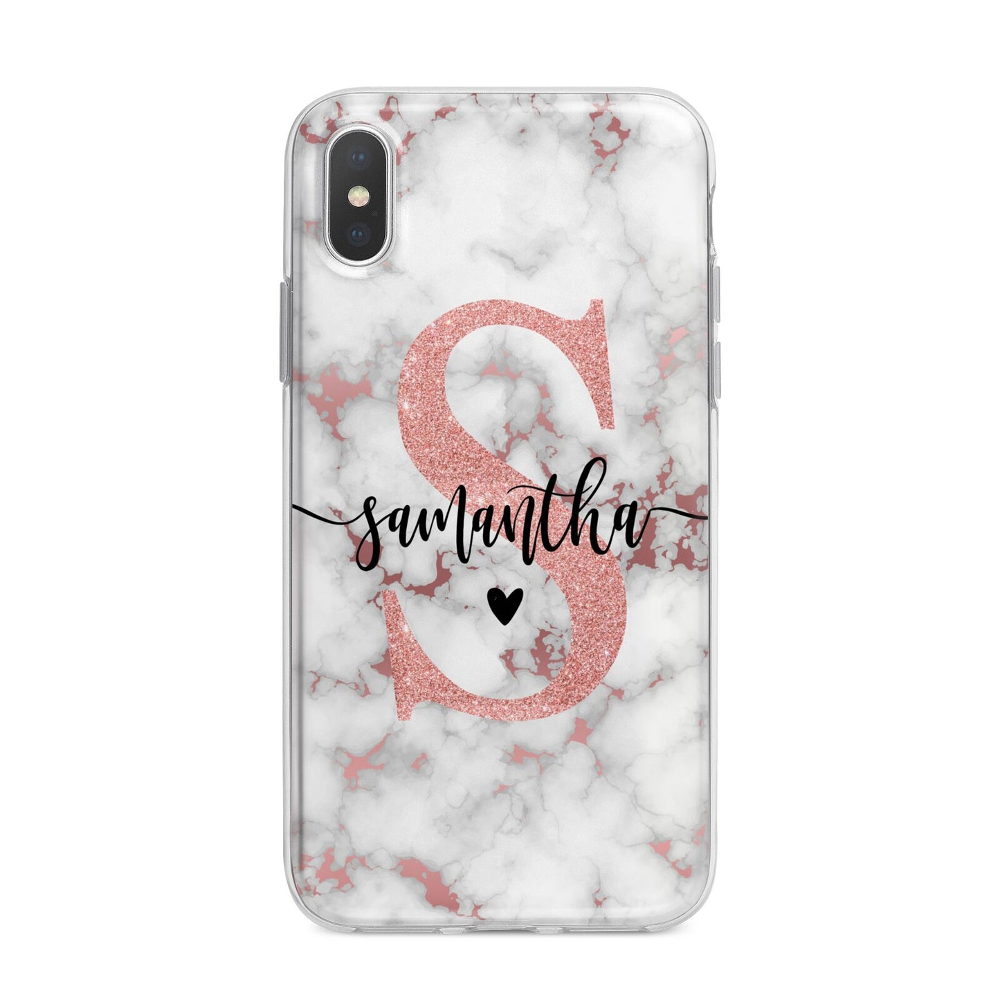 Rose Gold Personalised Marble Glitter Initial Name iPhone X Bumper Case on Silver iPhone Alternative Image 1