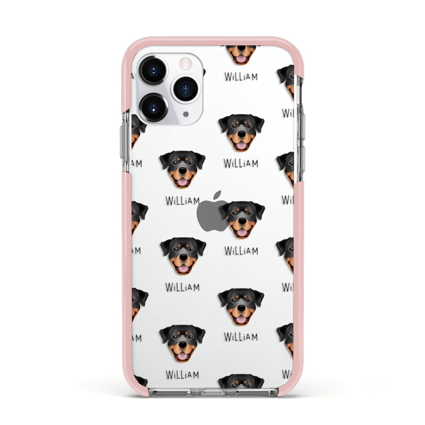 Rottweiler Icon with Name Apple iPhone 11 Pro in Silver with Pink Impact Case