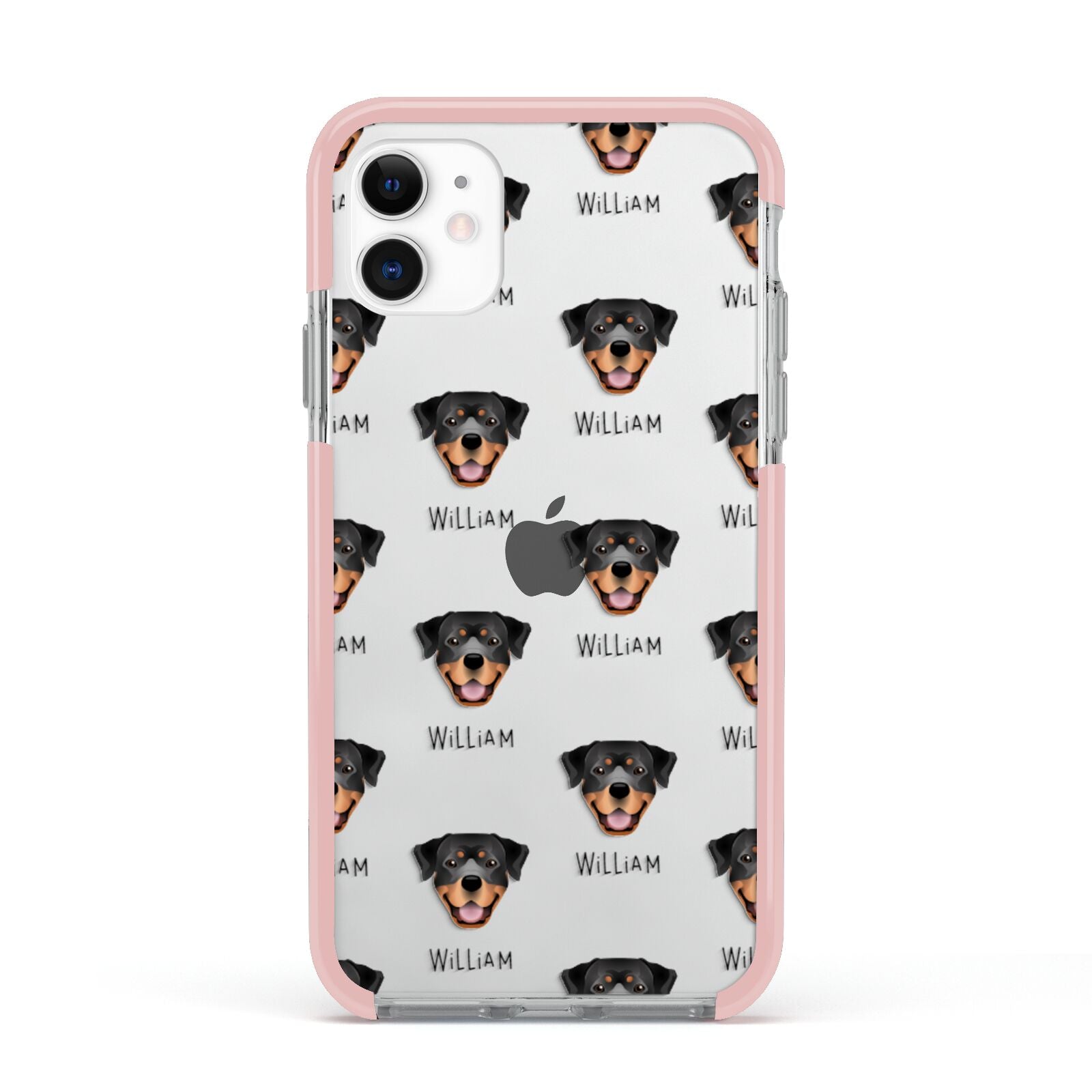 Rottweiler Icon with Name Apple iPhone 11 in White with Pink Impact Case