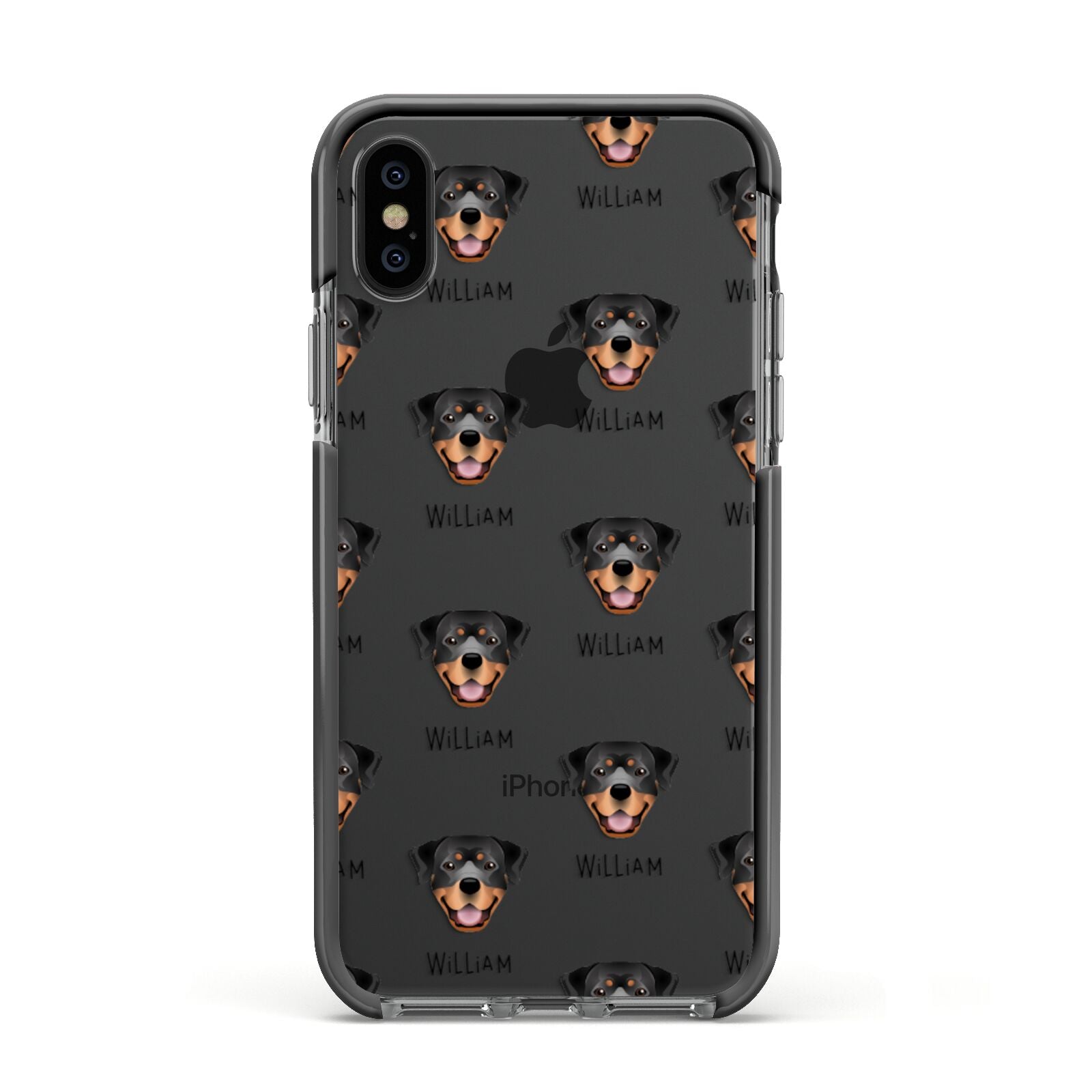 Rottweiler Icon with Name Apple iPhone Xs Impact Case Black Edge on Black Phone