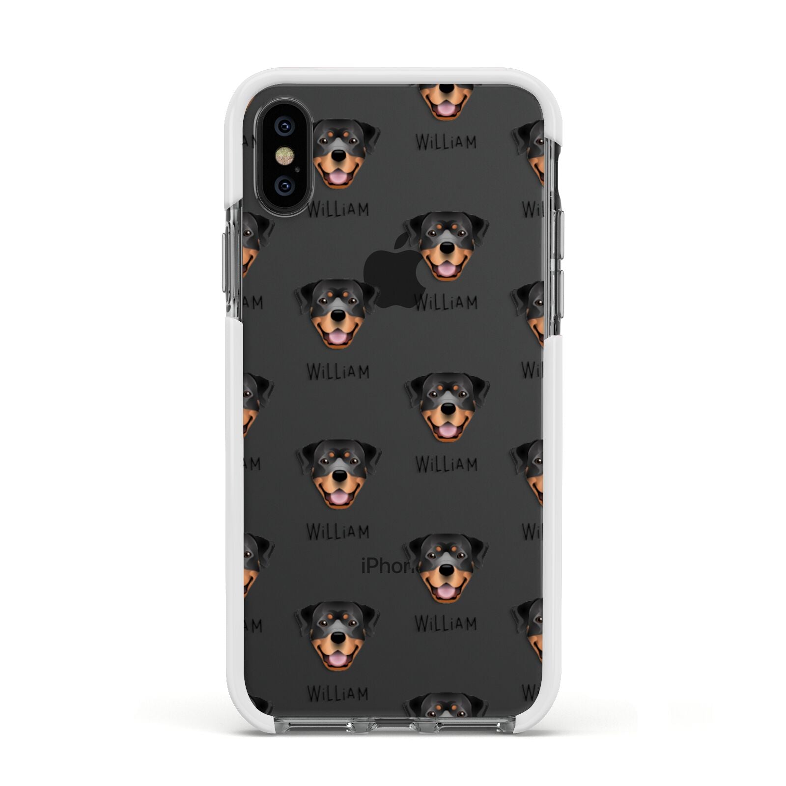 Rottweiler Icon with Name Apple iPhone Xs Impact Case White Edge on Black Phone