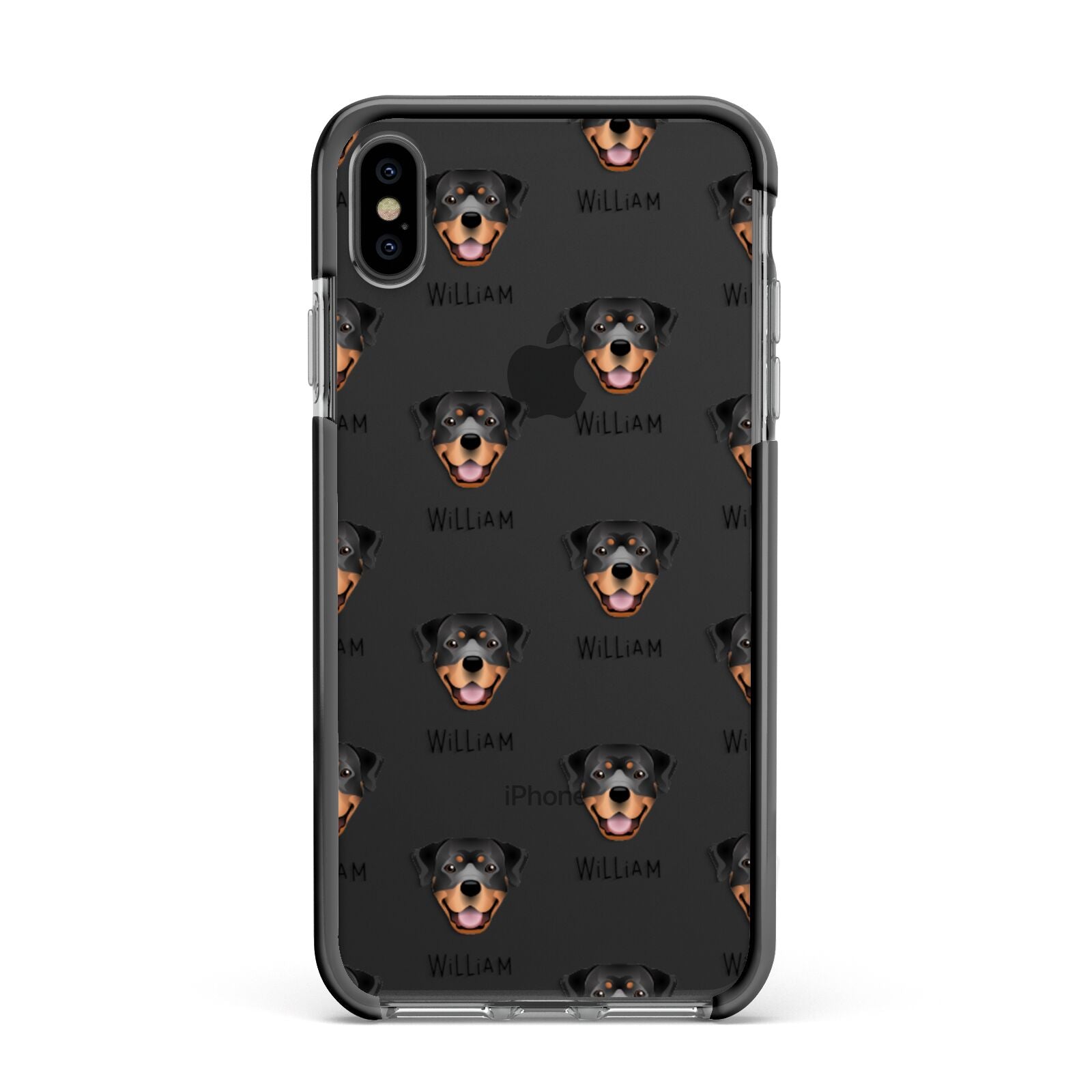 Rottweiler Icon with Name Apple iPhone Xs Max Impact Case Black Edge on Black Phone