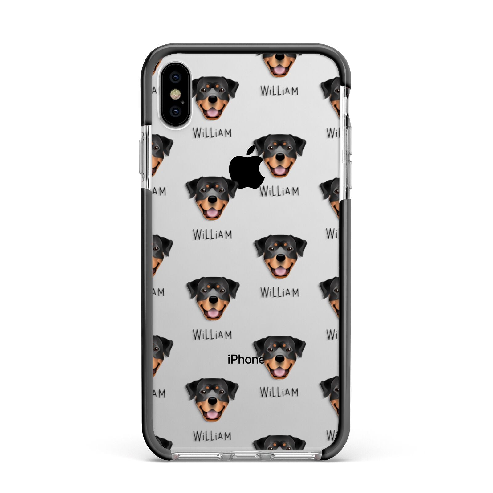 Rottweiler Icon with Name Apple iPhone Xs Max Impact Case Black Edge on Silver Phone