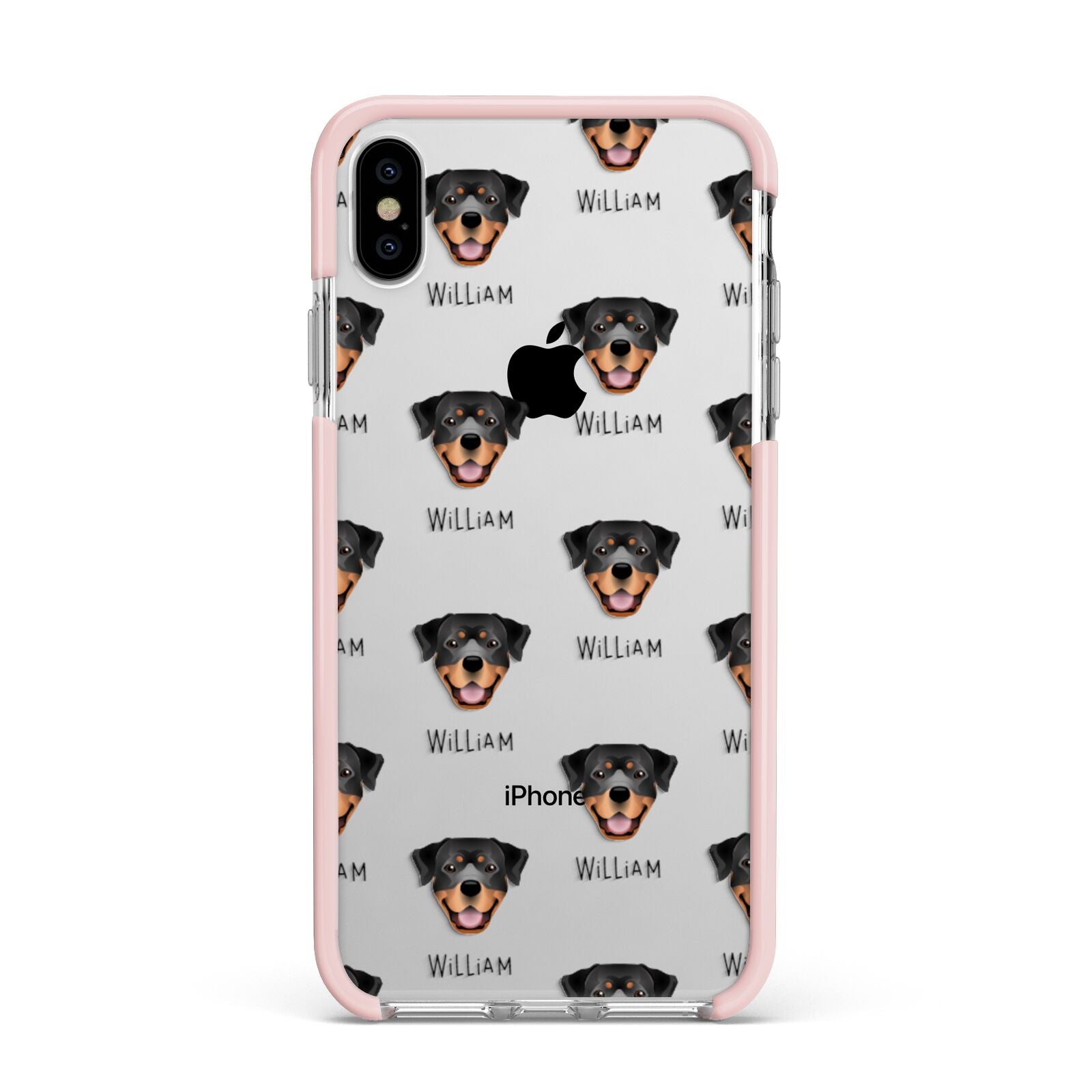 Rottweiler Icon with Name Apple iPhone Xs Max Impact Case Pink Edge on Silver Phone