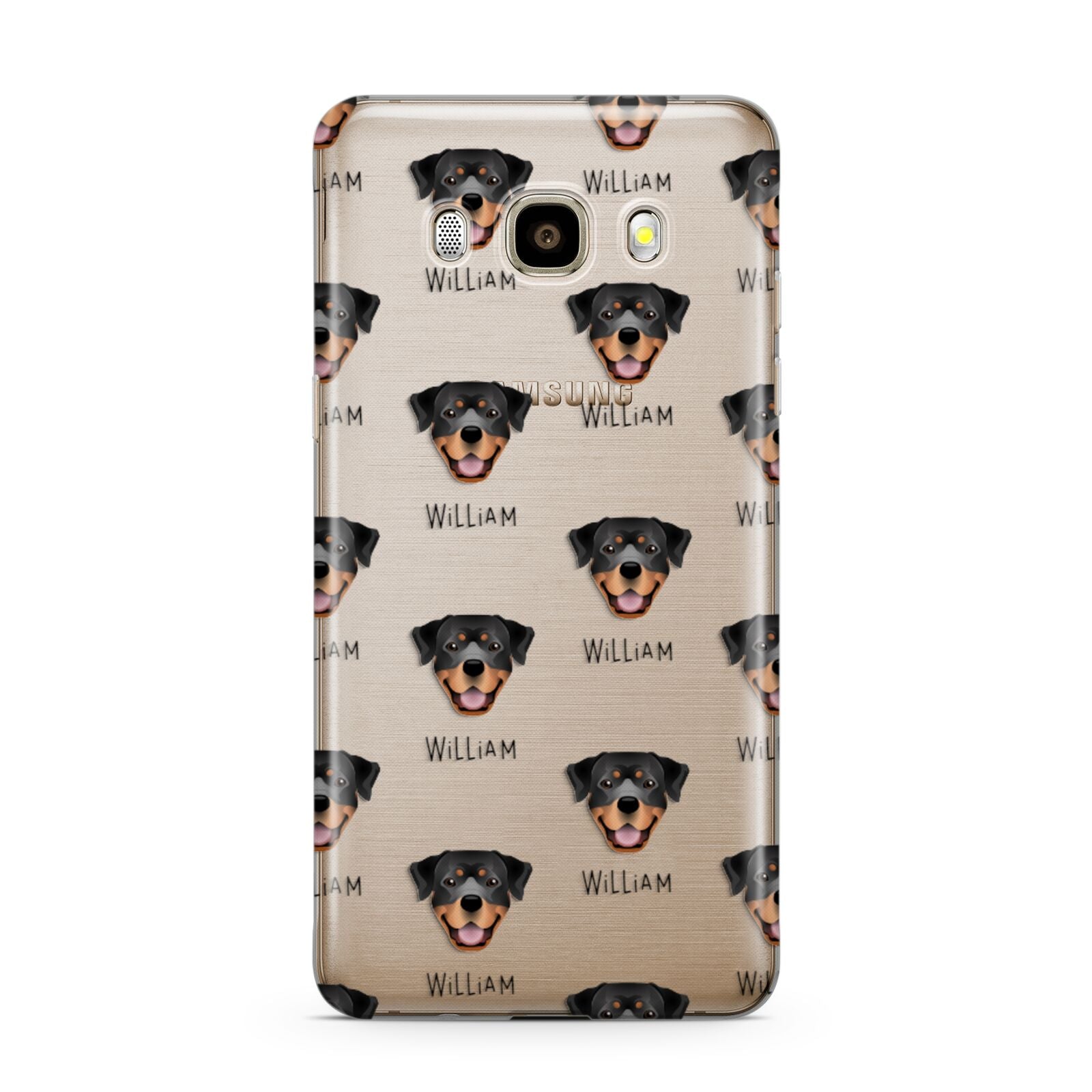 Rottweiler Icon with Name Samsung Galaxy J7 2016 Case on gold phone