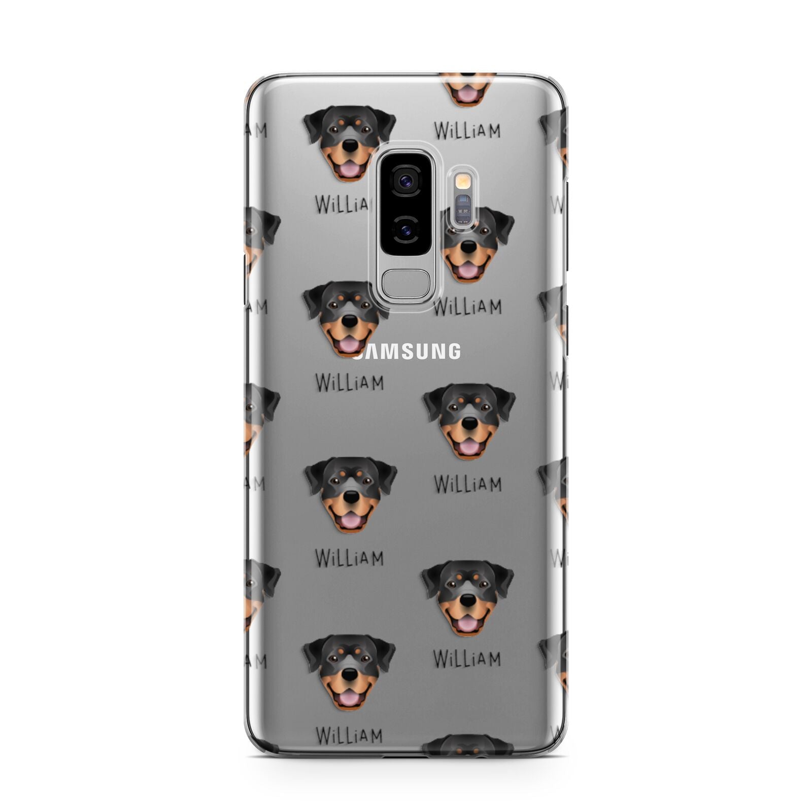 Rottweiler Icon with Name Samsung Galaxy S9 Plus Case on Silver phone