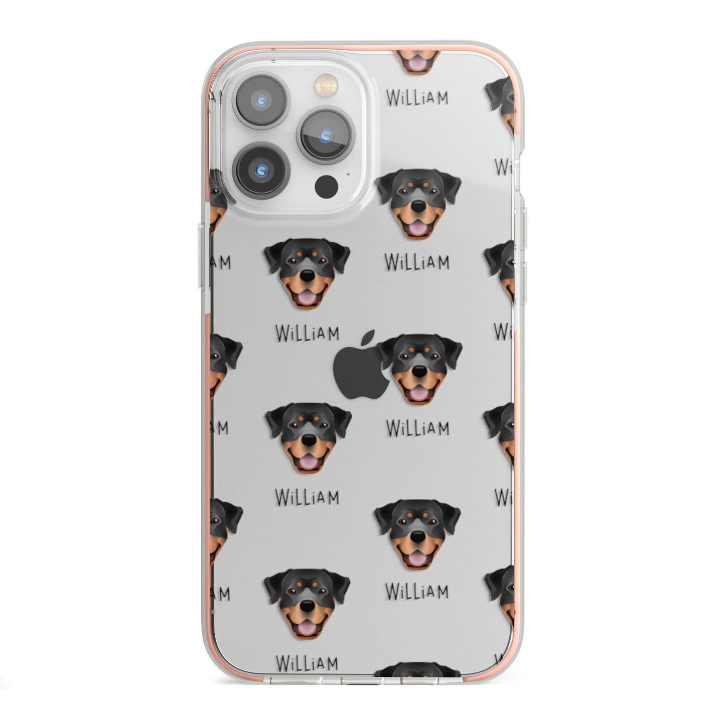 Rottweiler Icon with Name iPhone 13 Pro Max TPU Impact Case with Pink Edges