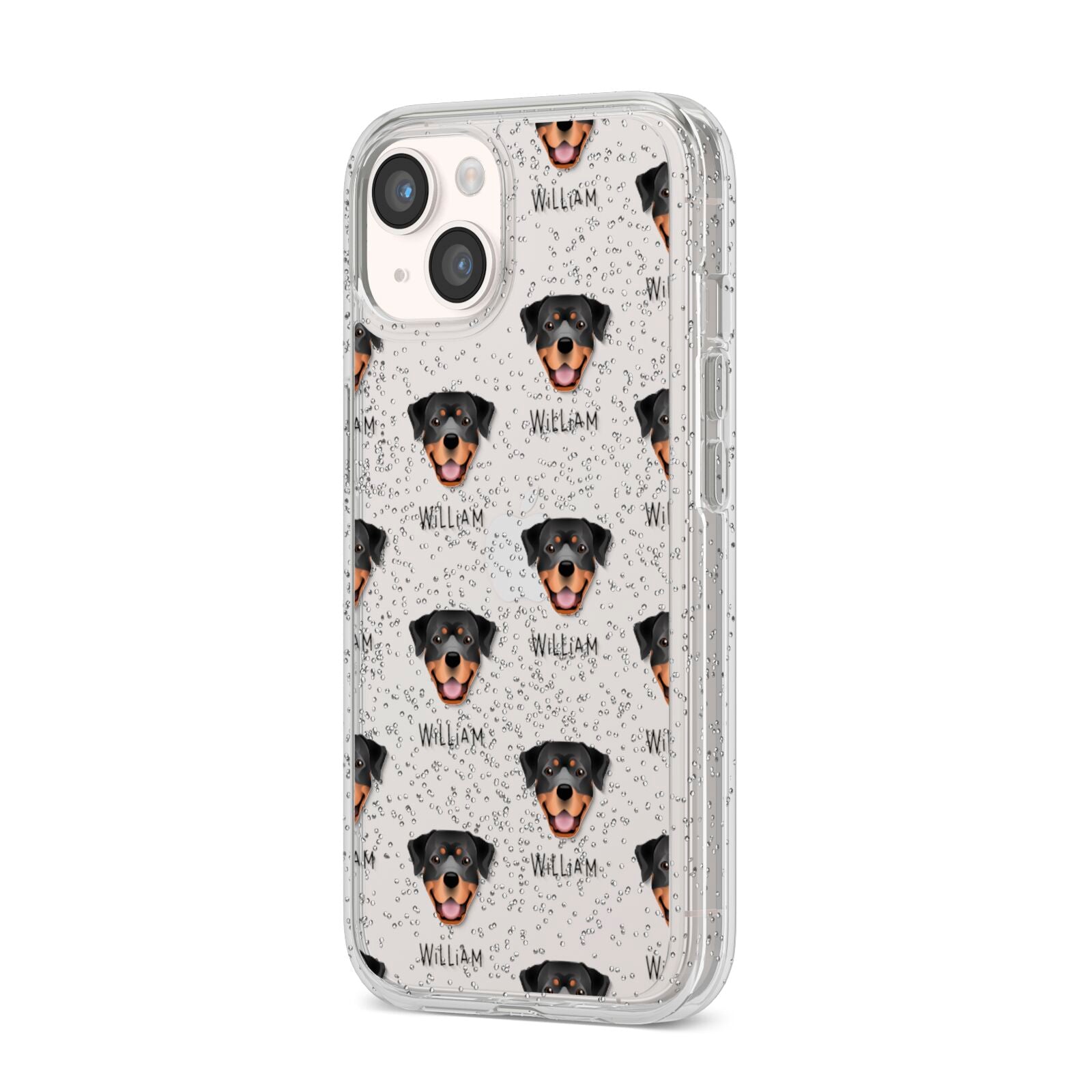 Rottweiler Icon with Name iPhone 14 Glitter Tough Case Starlight Angled Image