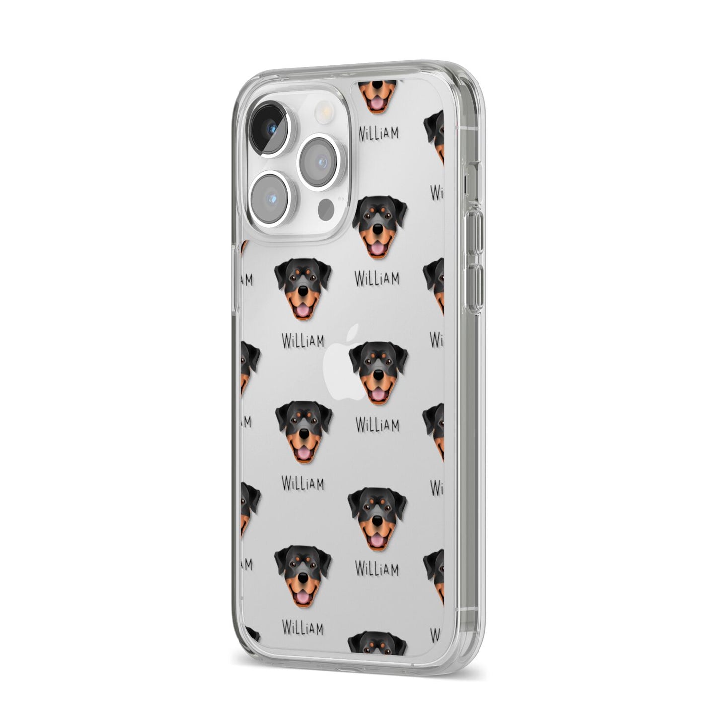 Rottweiler Icon with Name iPhone 14 Pro Max Clear Tough Case Silver Angled Image