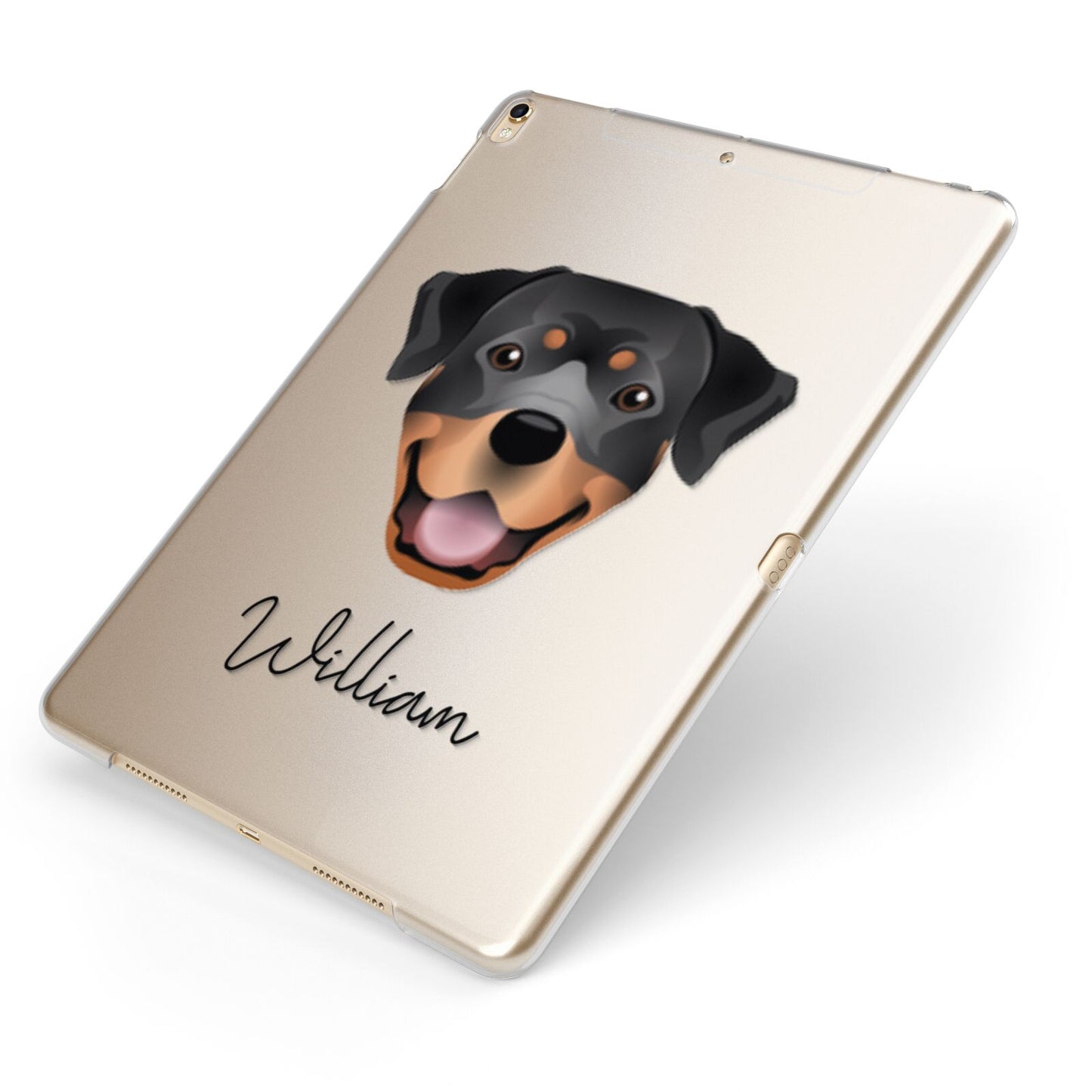 Rottweiler Personalised Apple iPad Case on Gold iPad Side View