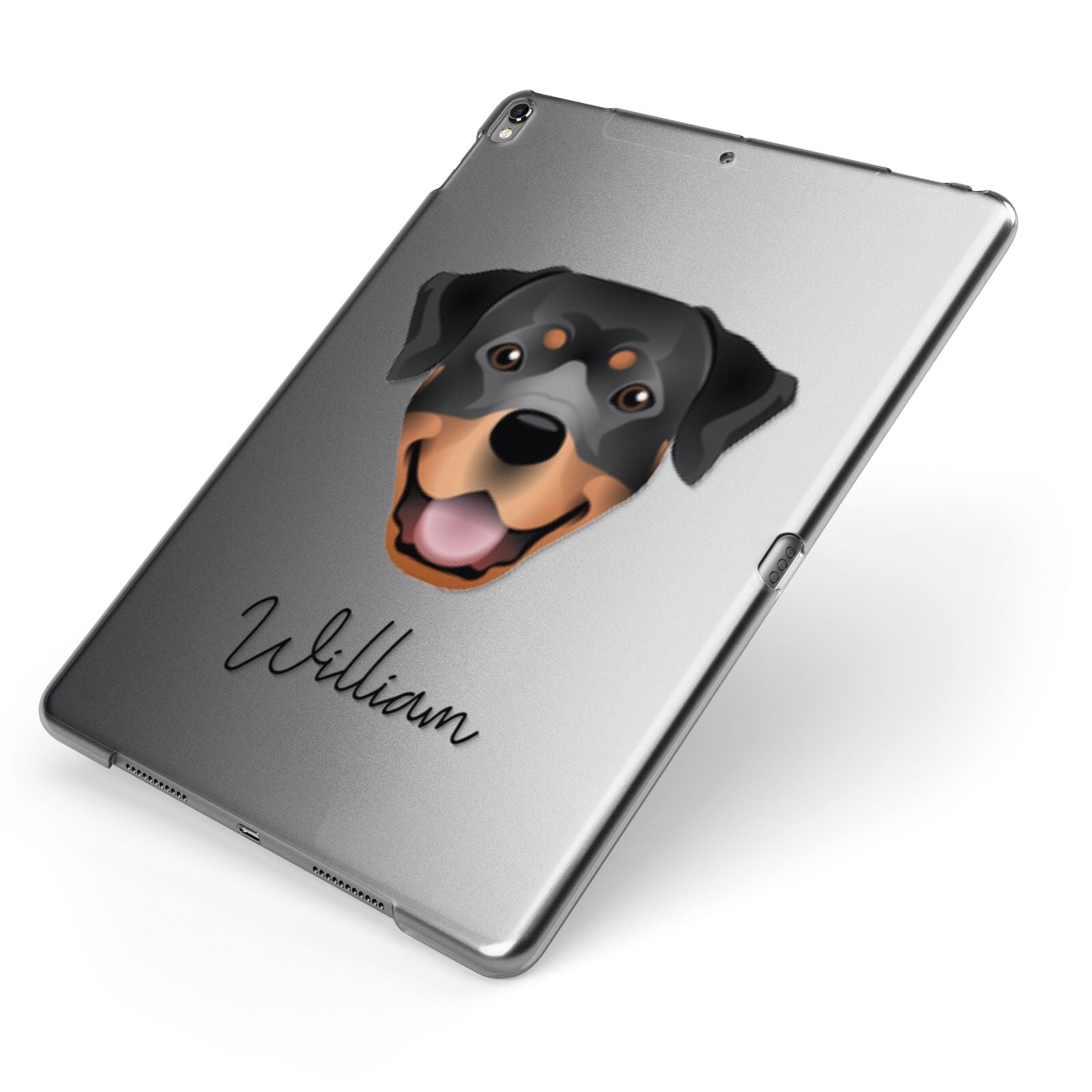 Rottweiler Personalised Apple iPad Case on Grey iPad Side View