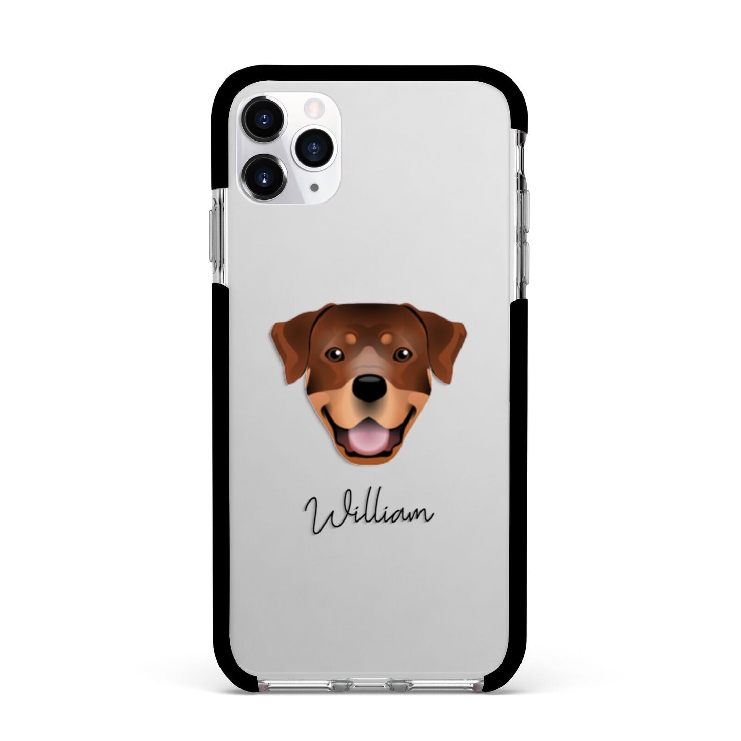 Rottweiler Personalised Apple iPhone 11 Pro Max in Silver with Black Impact Case
