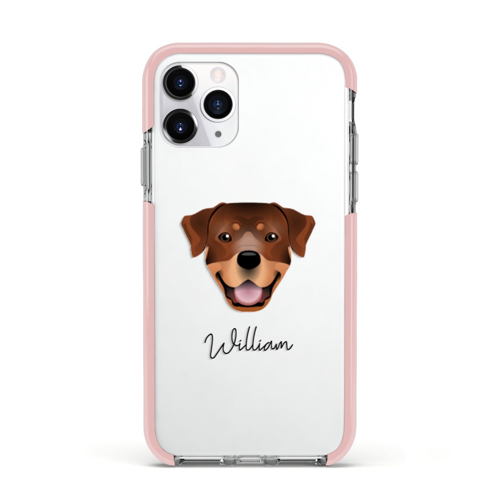 Rottweiler Personalised Apple iPhone 11 Pro in Silver with Pink Impact Case