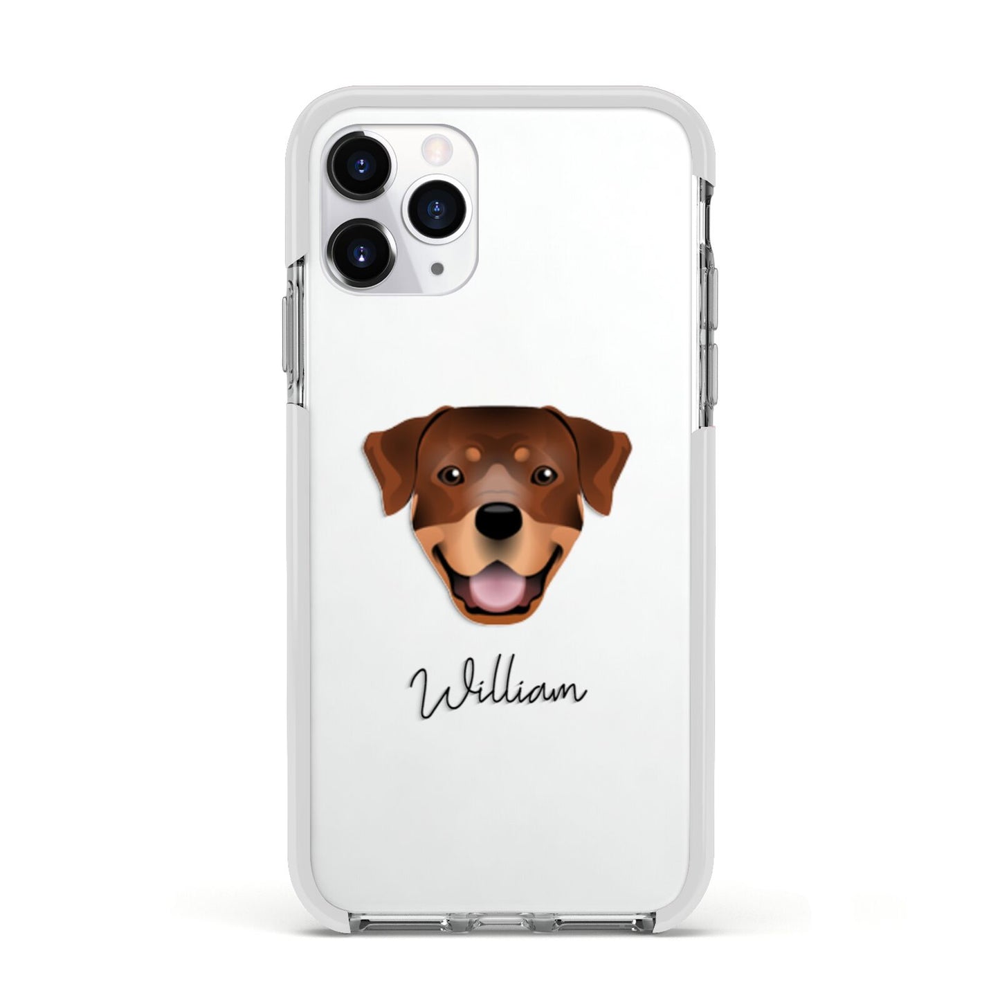 Rottweiler Personalised Apple iPhone 11 Pro in Silver with White Impact Case