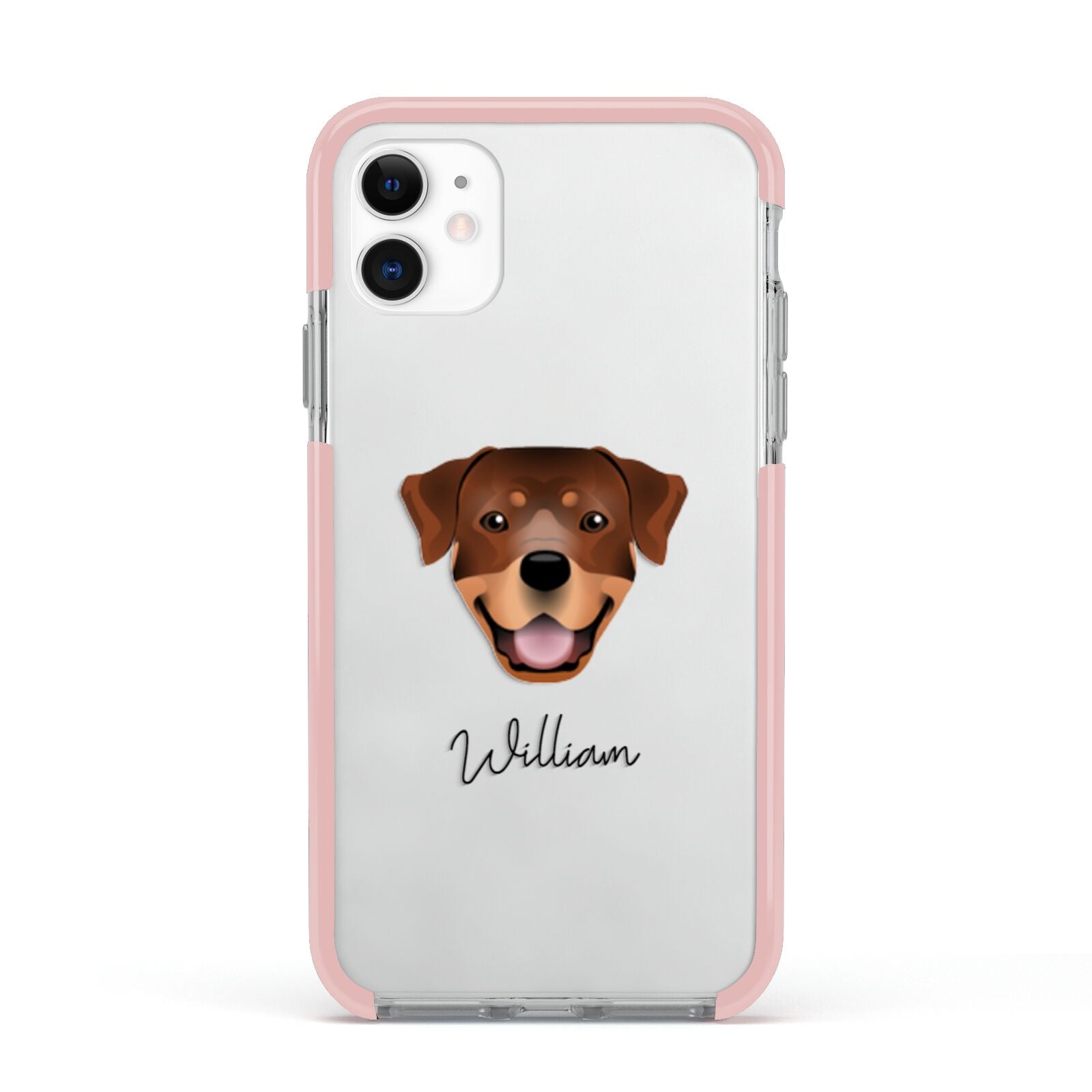 Rottweiler Personalised Apple iPhone 11 in White with Pink Impact Case