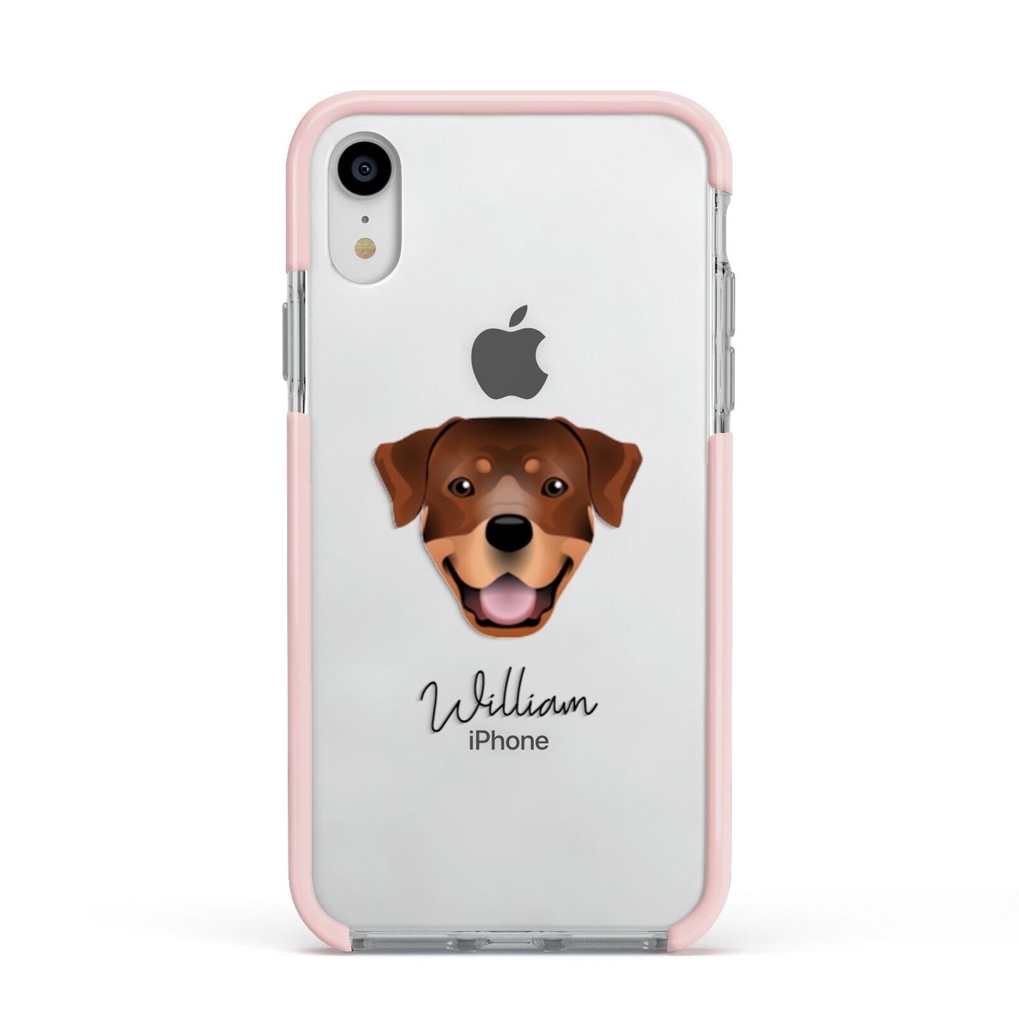 Rottweiler Personalised Apple iPhone XR Impact Case Pink Edge on Silver Phone