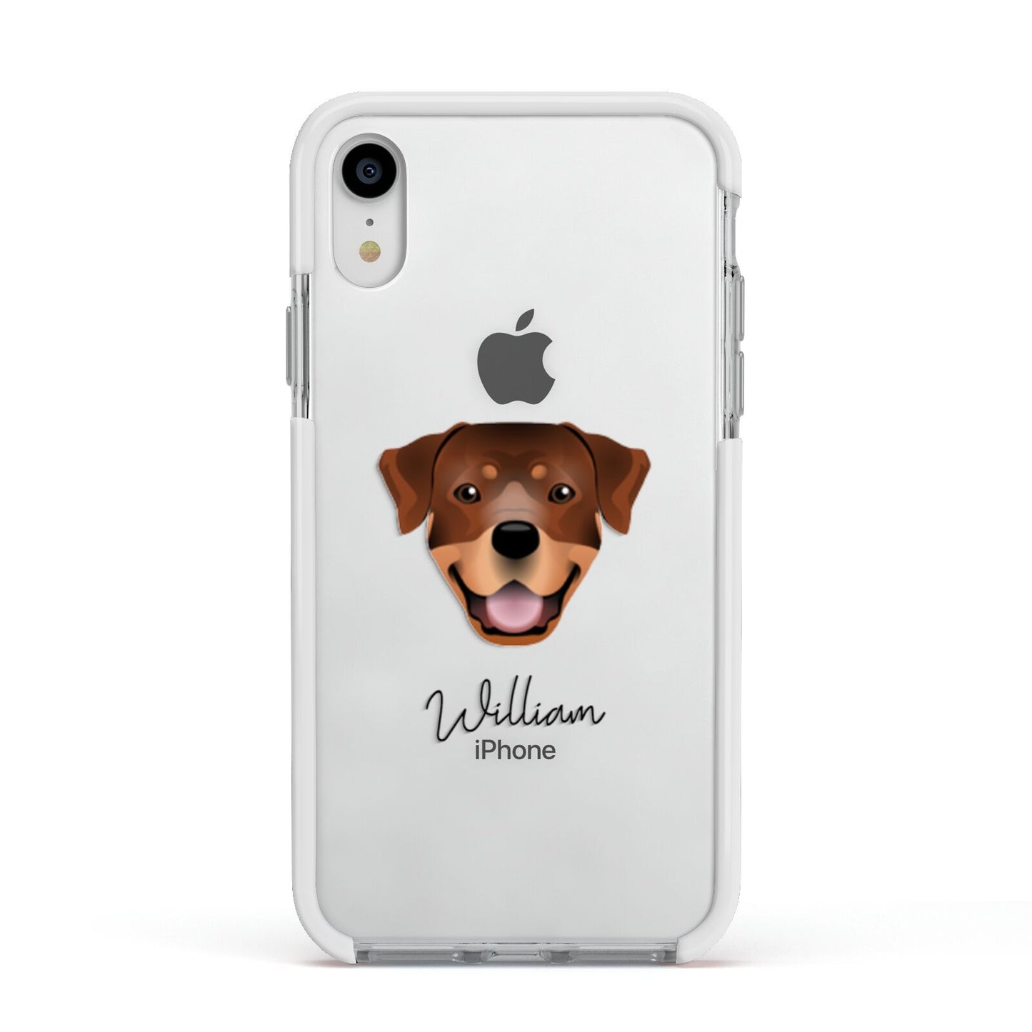 Rottweiler Personalised Apple iPhone XR Impact Case White Edge on Silver Phone