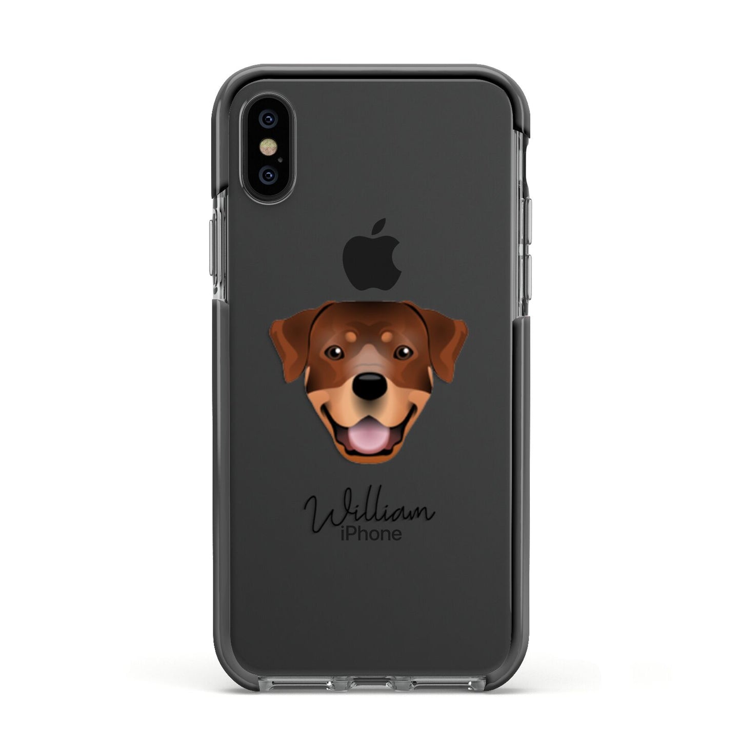 Rottweiler Personalised Apple iPhone Xs Impact Case Black Edge on Black Phone