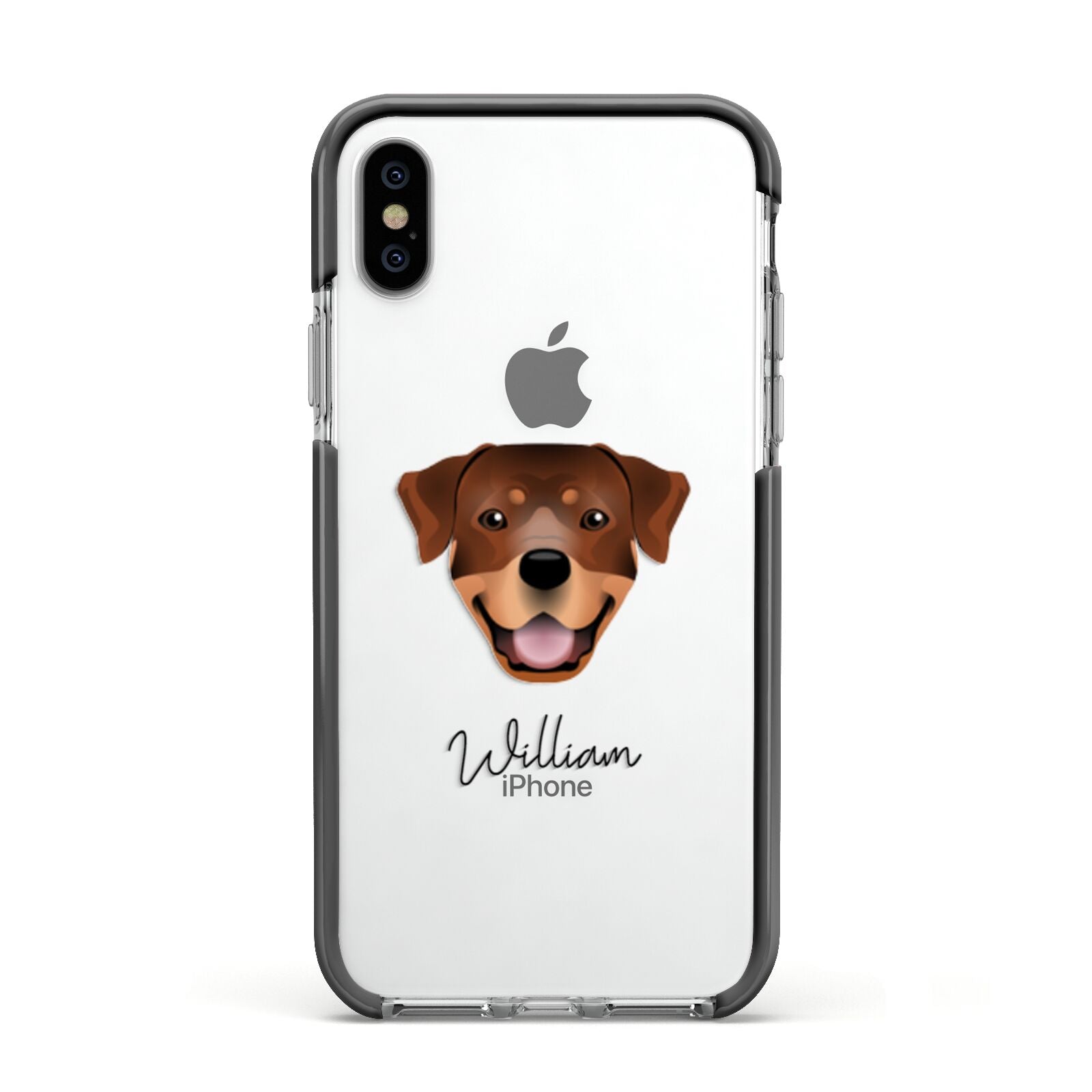Rottweiler Personalised Apple iPhone Xs Impact Case Black Edge on Silver Phone