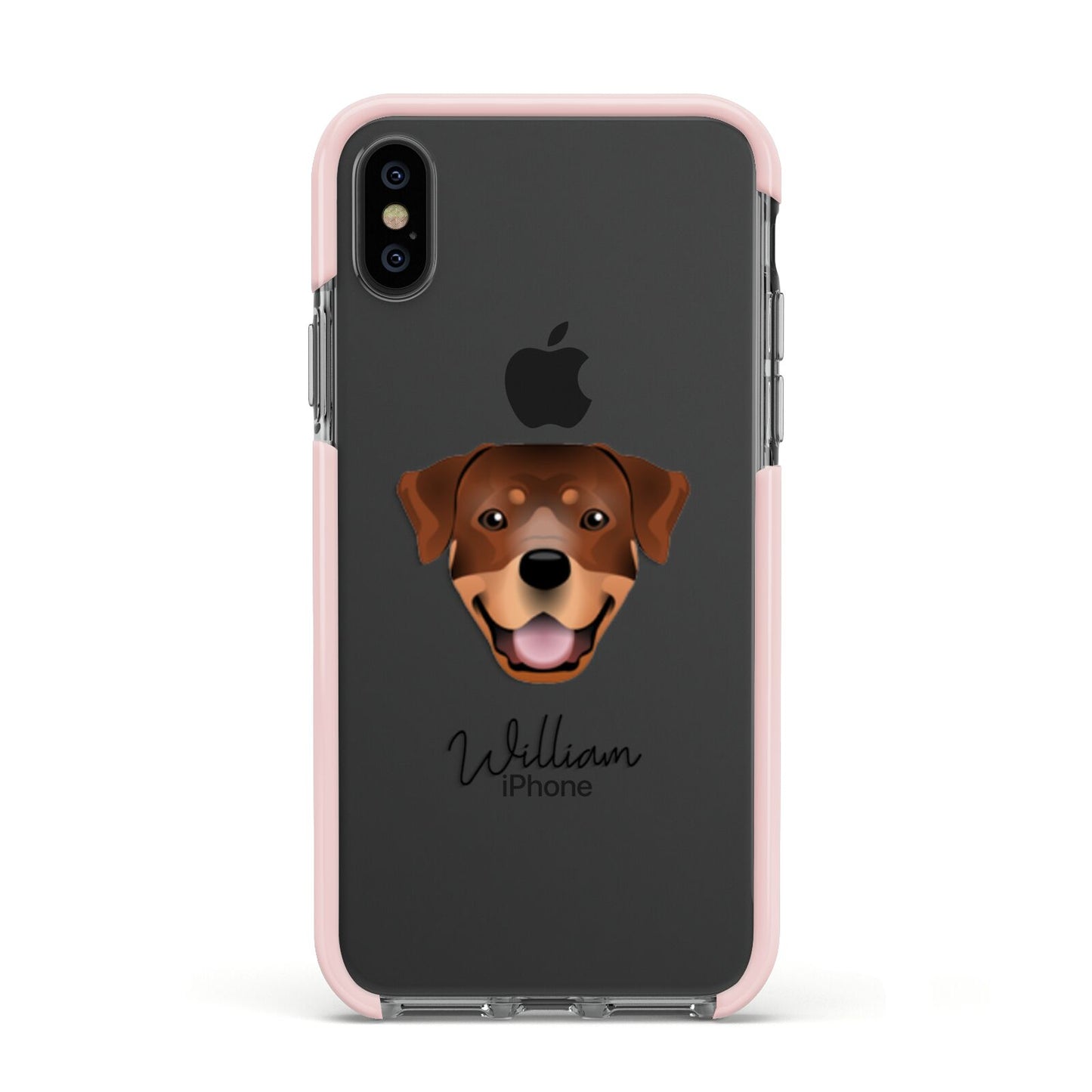 Rottweiler Personalised Apple iPhone Xs Impact Case Pink Edge on Black Phone
