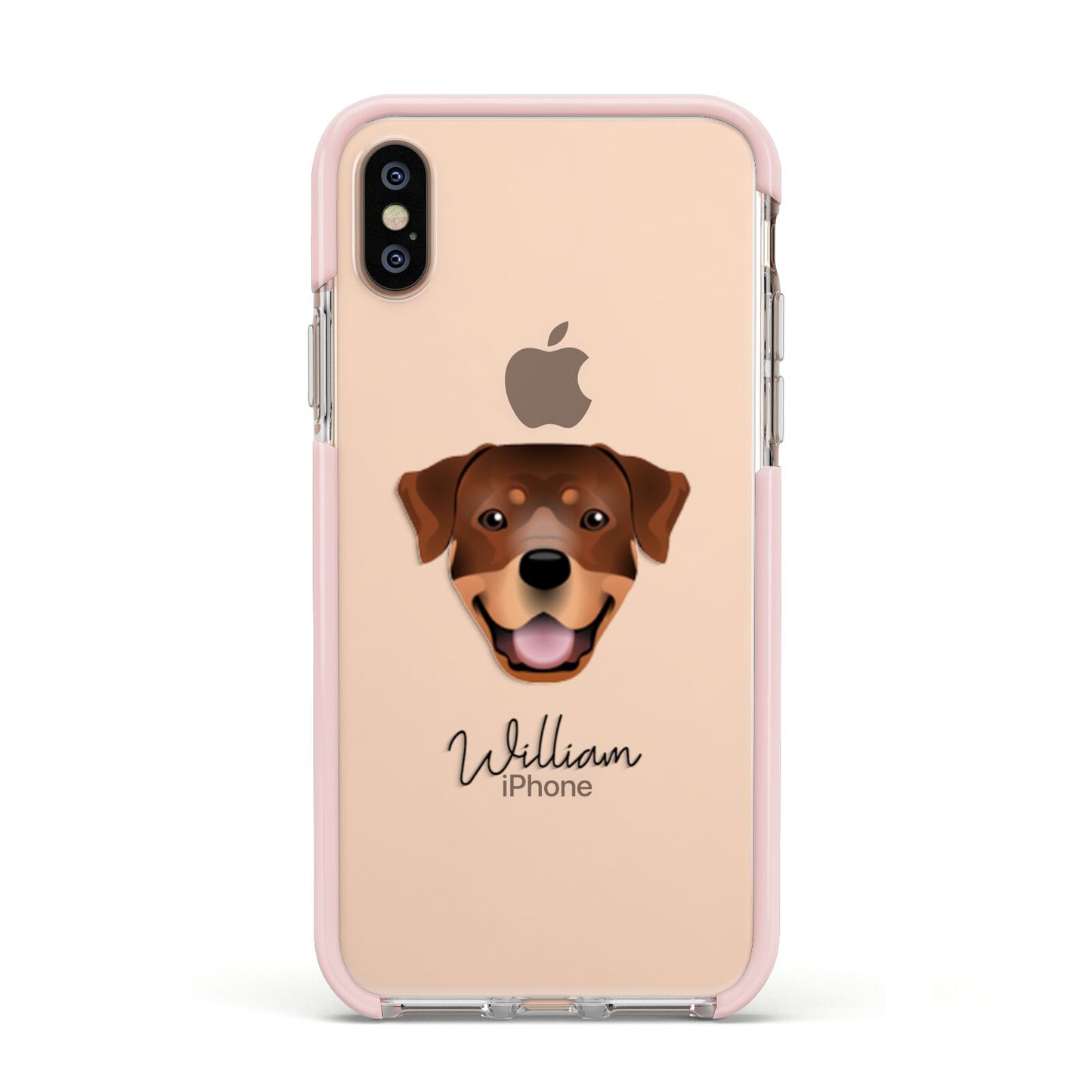 Rottweiler Personalised Apple iPhone Xs Impact Case Pink Edge on Gold Phone
