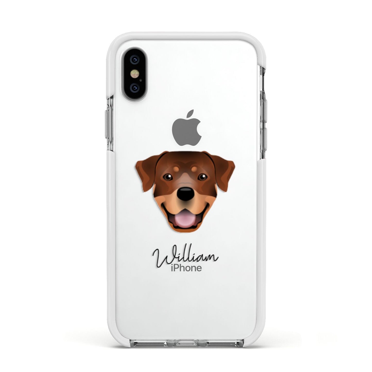 Rottweiler Personalised Apple iPhone Xs Impact Case White Edge on Silver Phone
