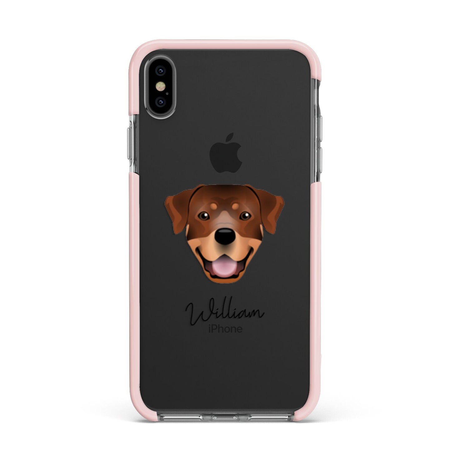Rottweiler Personalised Apple iPhone Xs Max Impact Case Pink Edge on Black Phone