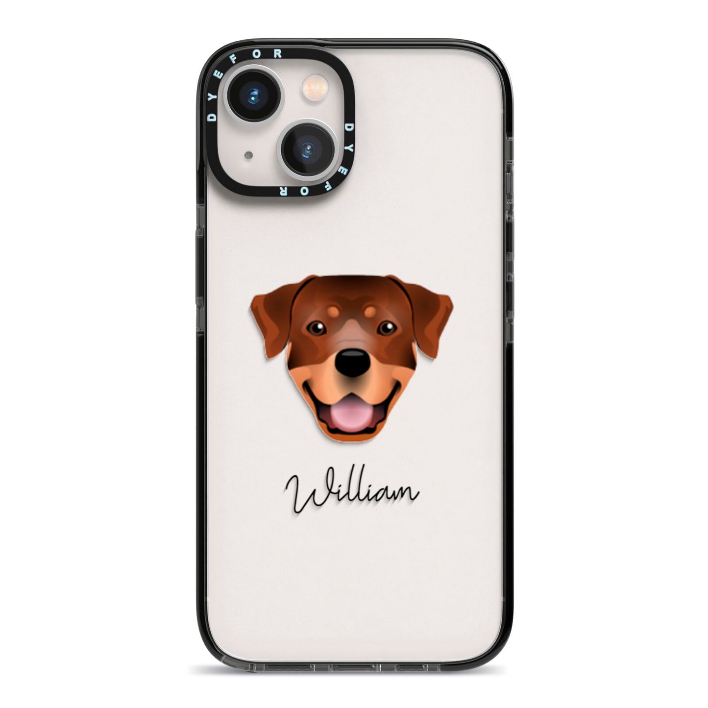 Rottweiler Personalised iPhone 13 Black Impact Case on Silver phone