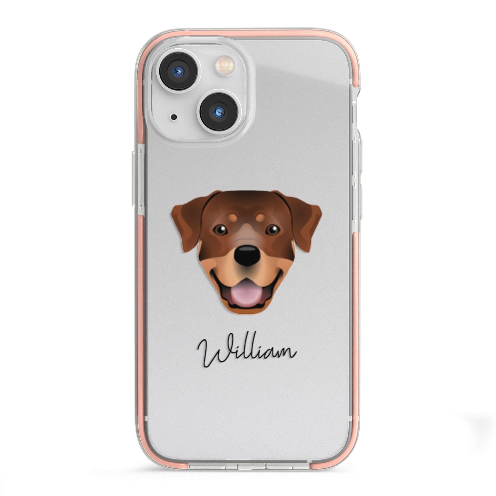 Rottweiler Personalised iPhone 13 Mini TPU Impact Case with Pink Edges
