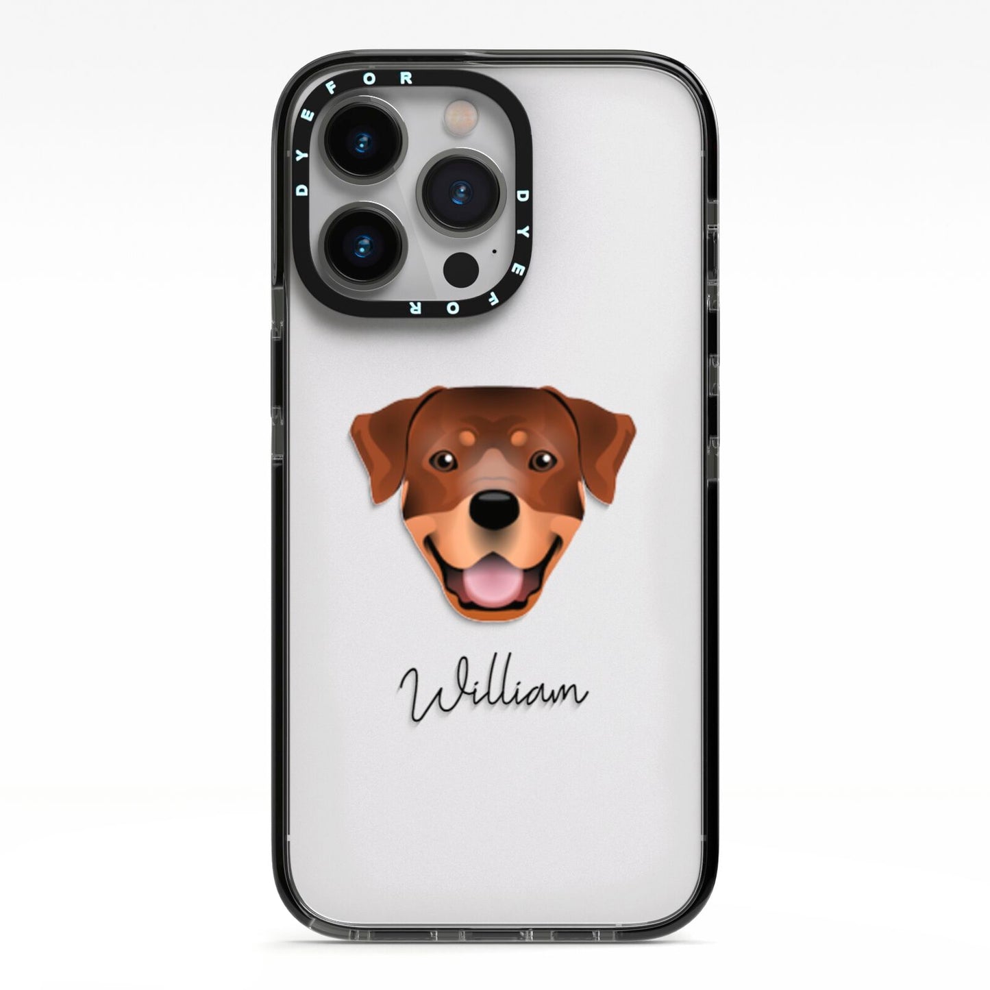 Rottweiler Personalised iPhone 13 Pro Black Impact Case on Silver phone