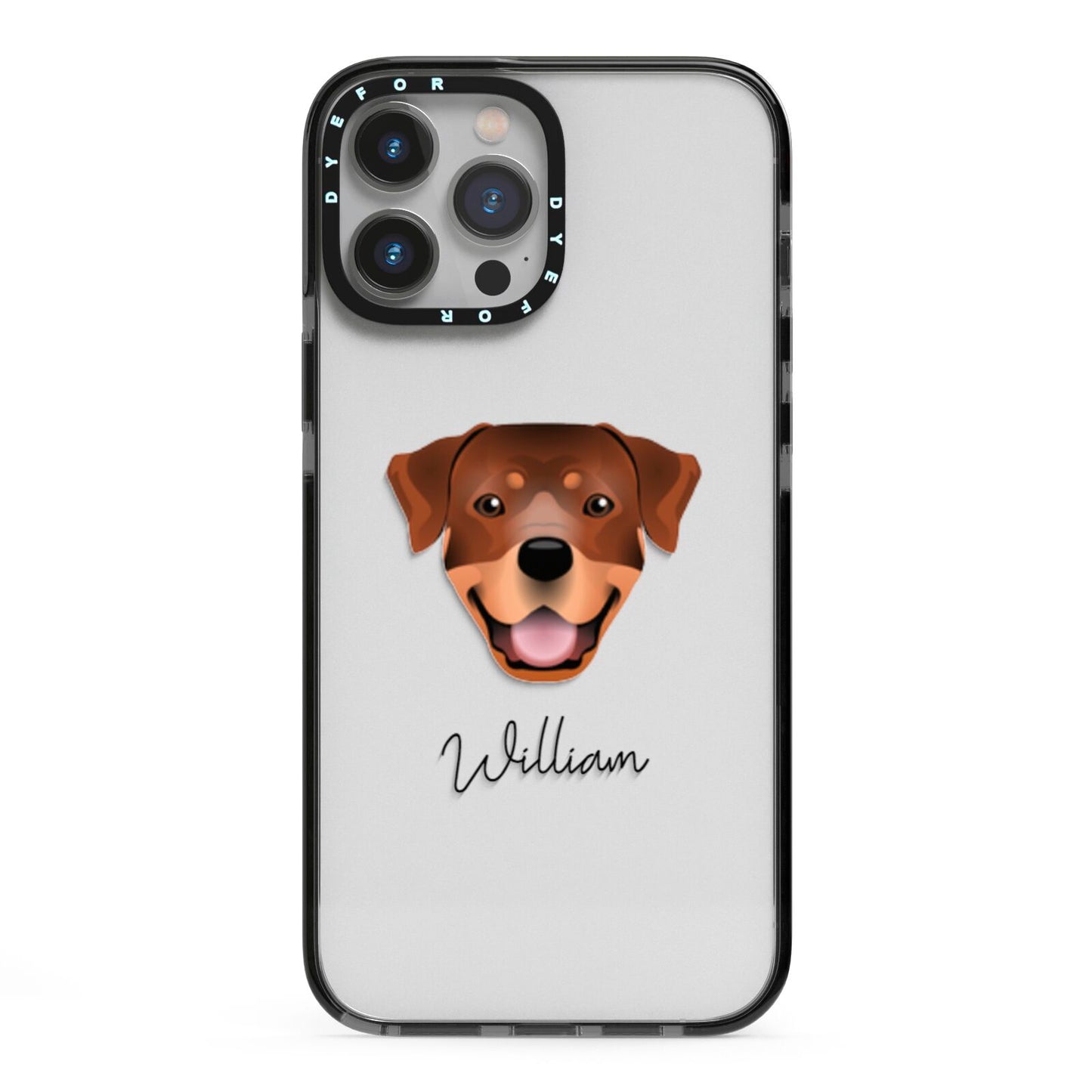 Rottweiler Personalised iPhone 13 Pro Max Black Impact Case on Silver phone