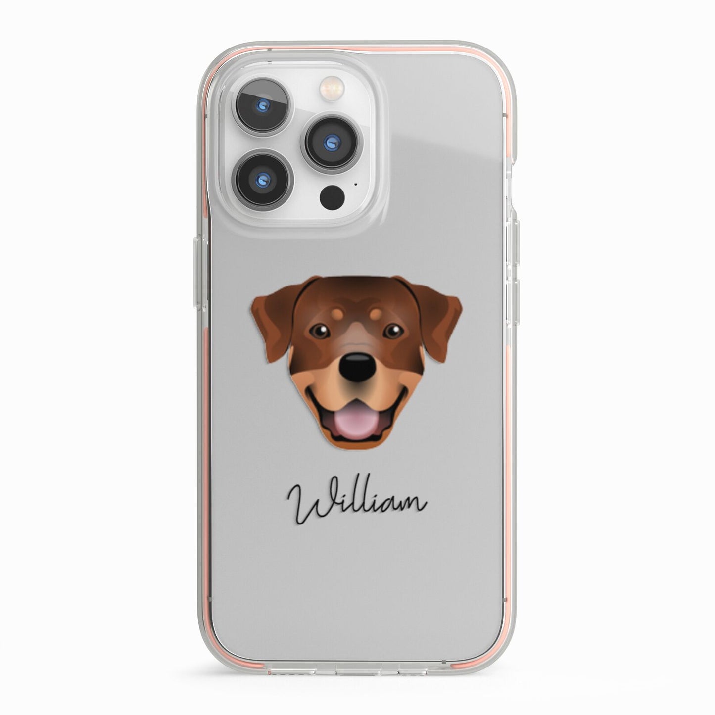 Rottweiler Personalised iPhone 13 Pro TPU Impact Case with Pink Edges
