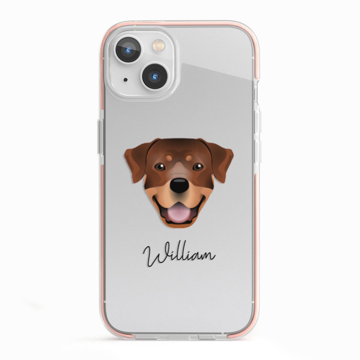 Rottweiler Personalised iPhone 13 TPU Impact Case with Pink Edges
