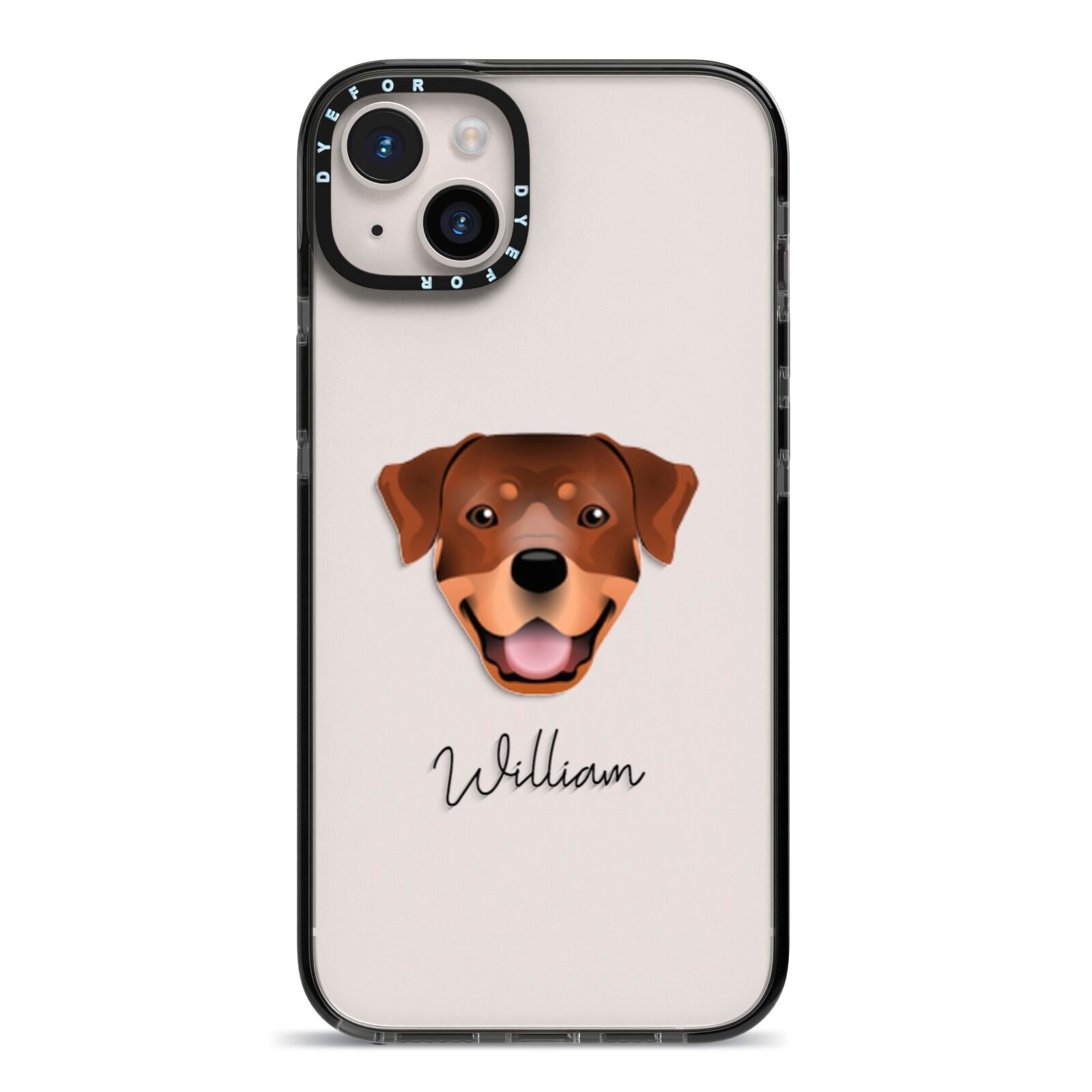 Rottweiler Personalised iPhone 14 Plus Black Impact Case on Silver phone
