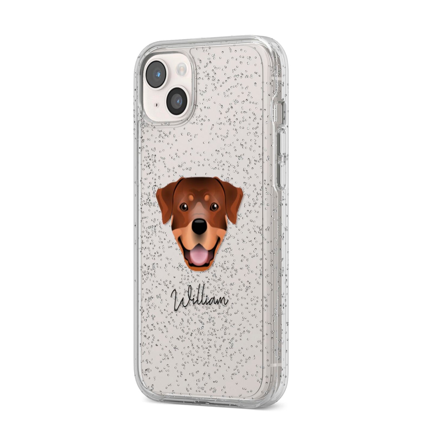 Rottweiler Personalised iPhone 14 Plus Glitter Tough Case Starlight Angled Image