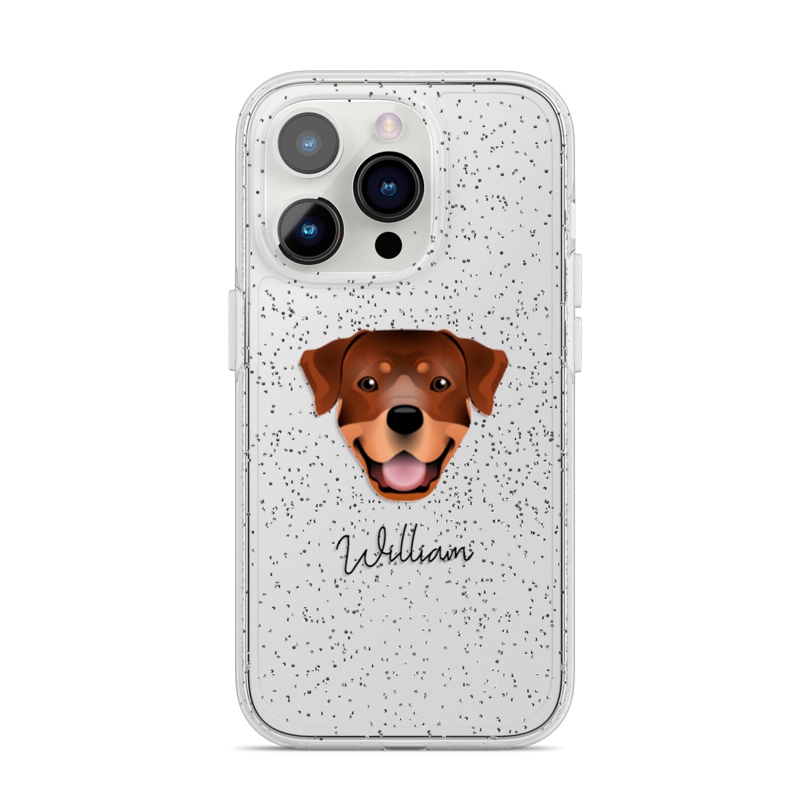 Rottweiler Personalised iPhone 14 Pro Glitter Tough Case Silver