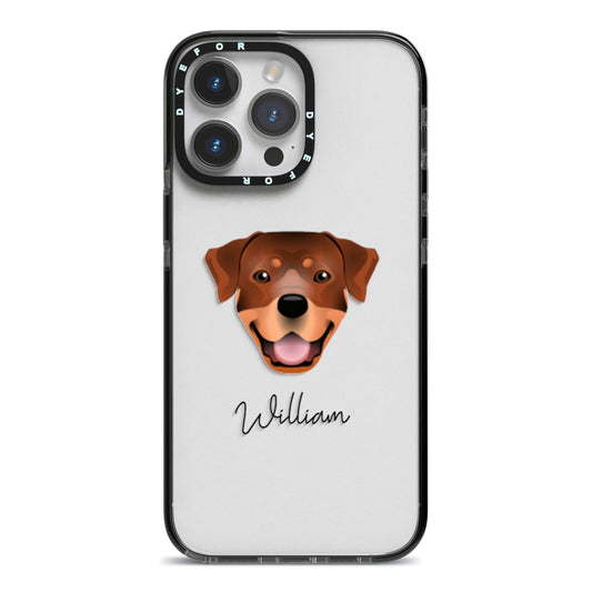 Rottweiler Personalised iPhone 14 Pro Max Black Impact Case on Silver phone