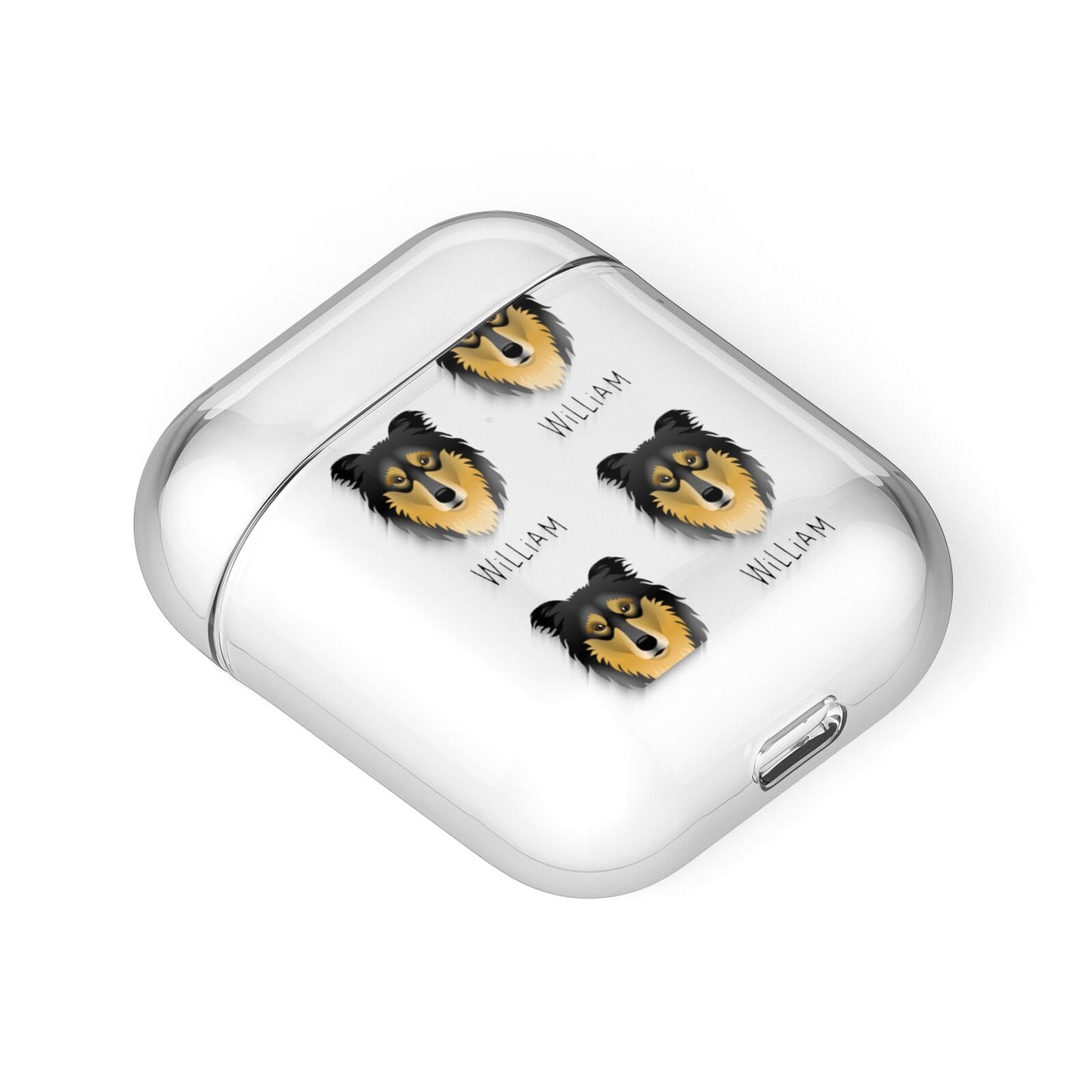 Rough Collie Icon with Name AirPods Case Laid Flat