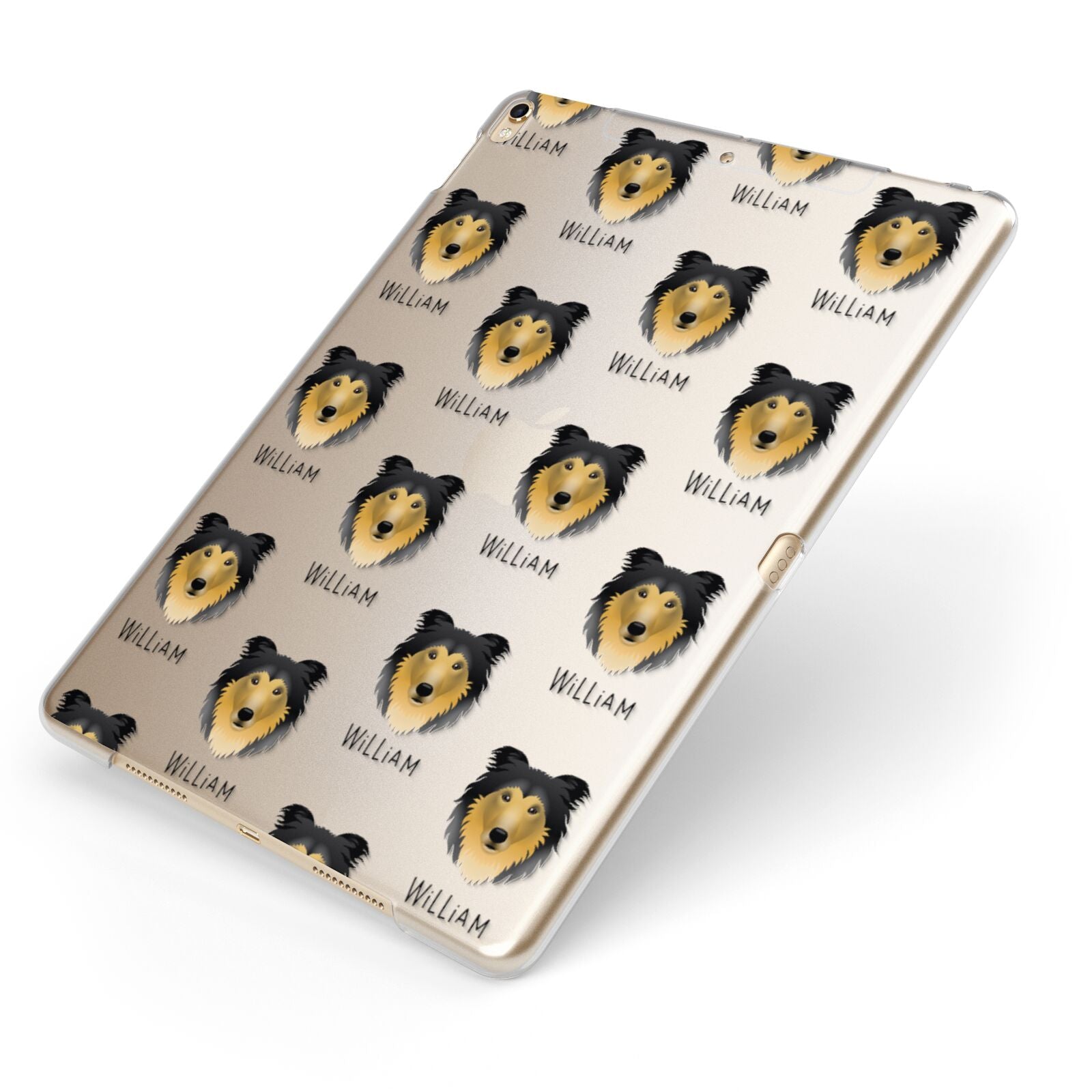 Rough Collie Icon with Name Apple iPad Case on Gold iPad Side View