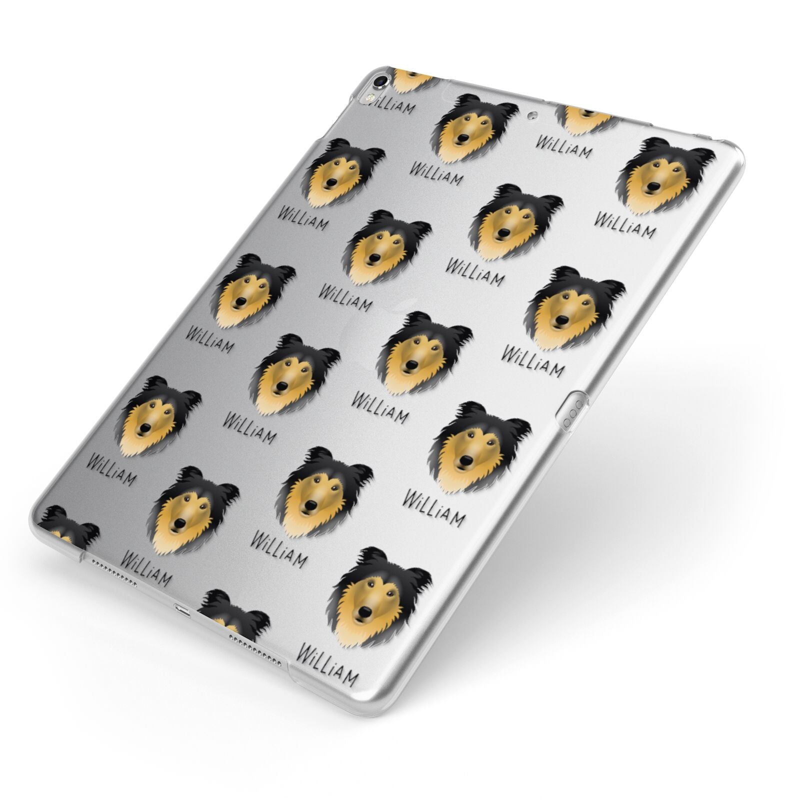 Rough Collie Icon with Name Apple iPad Case on Silver iPad Side View