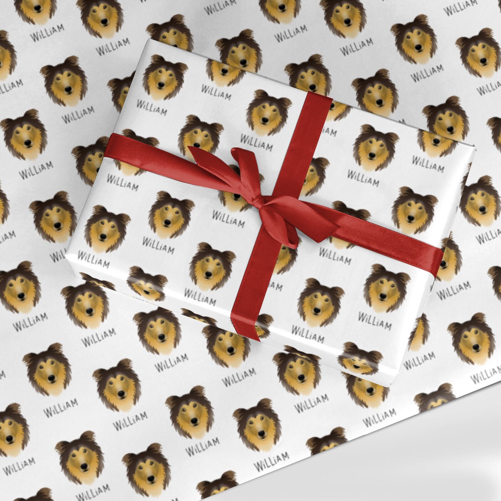 Rough Collie Icon with Name Custom Wrapping Paper