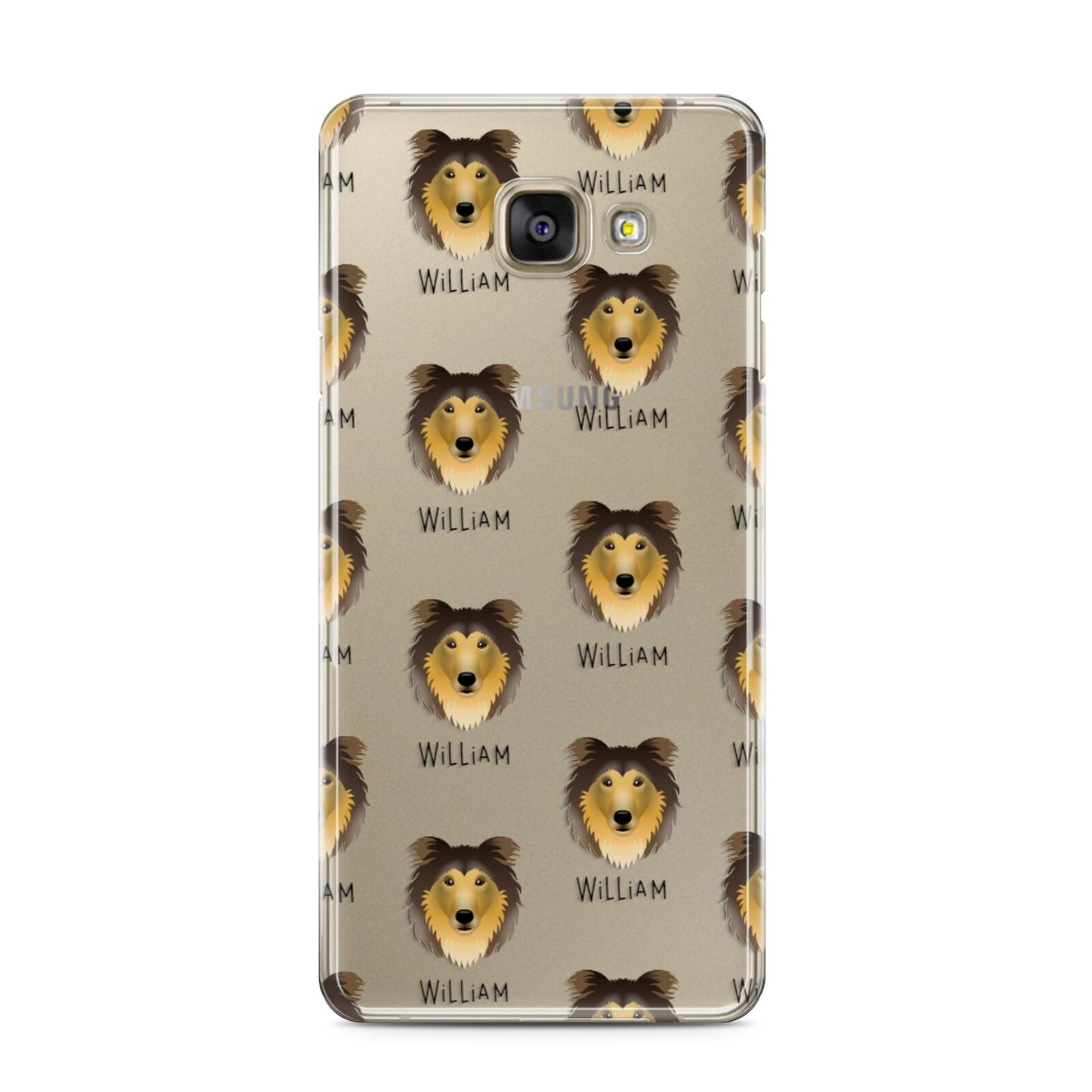 Rough Collie Icon with Name Samsung Galaxy A3 2016 Case on gold phone