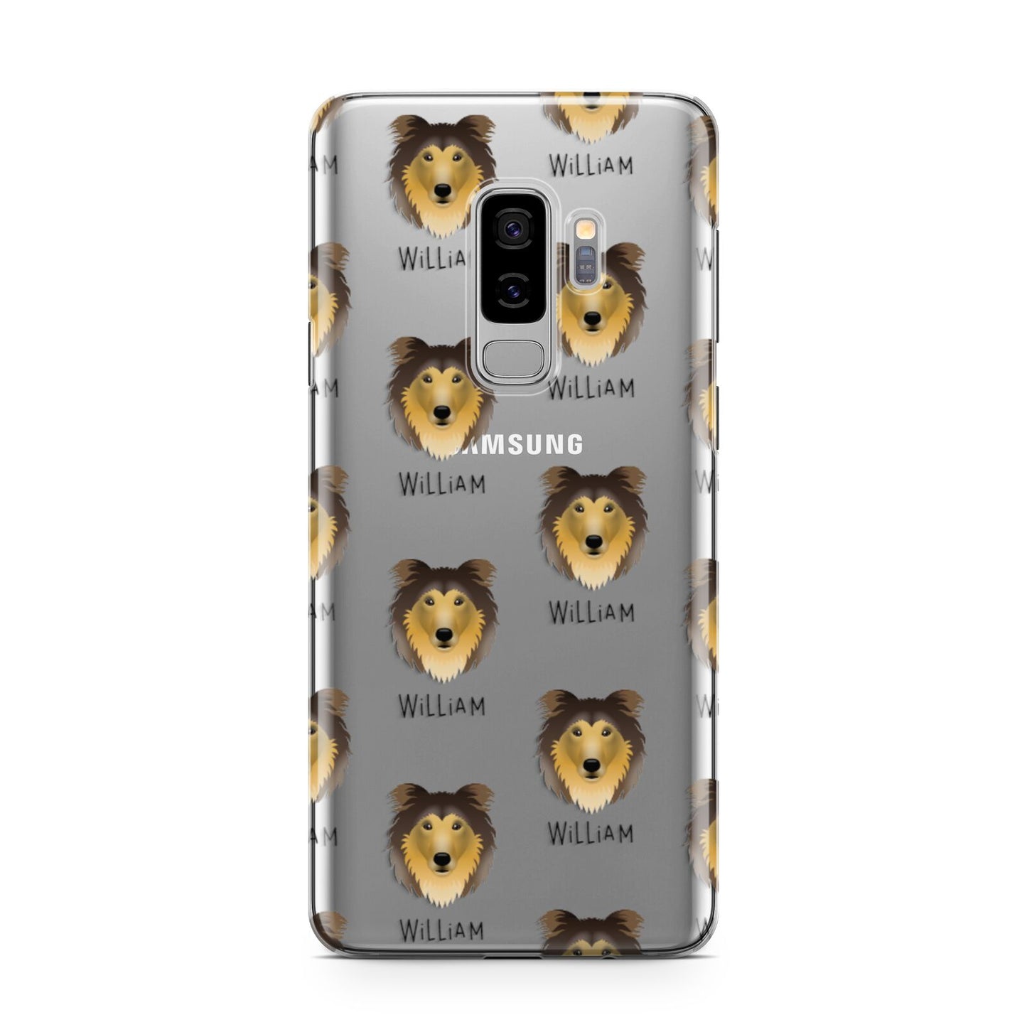 Rough Collie Icon with Name Samsung Galaxy S9 Plus Case on Silver phone