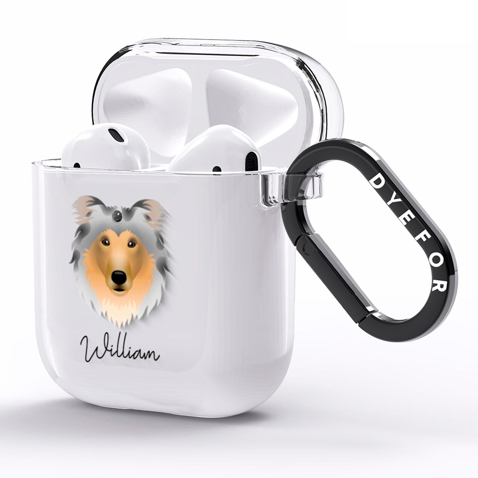 Rough Collie Personalised AirPods Clear Case Side Image