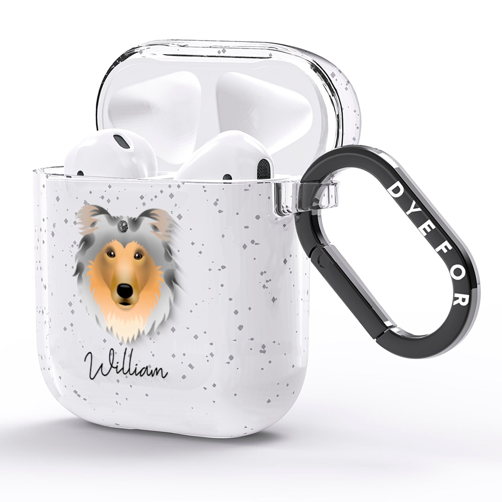 Rough Collie Personalised AirPods Glitter Case Side Image